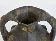 Han Dynasty, Rare Antique Chinese Pottery Amphora Decorated with Bronze Ornament