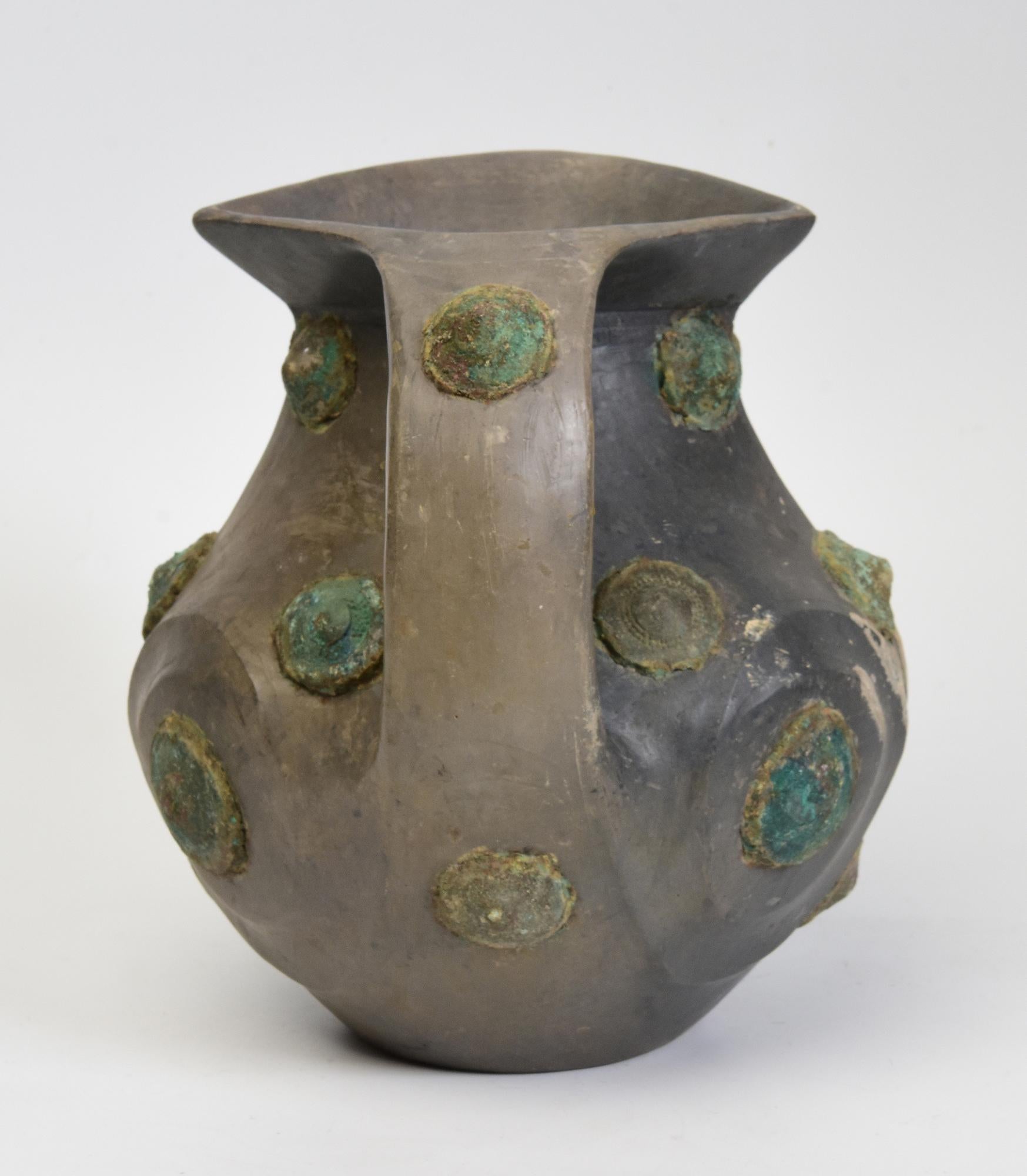 Han Dynasty, Rare Antique Chinese Pottery Amphora Decorated with Bronze Ornament For Sale 3