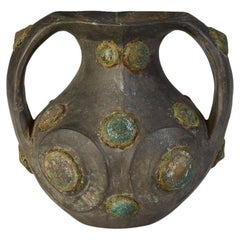 Han Dynasty, Rare Antique Chinese Pottery Amphora Decorated with Bronze Ornament