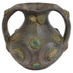 Han Dynasty, Rare Antique Chinese Pottery Amphora Decorated with Bronze Ornament