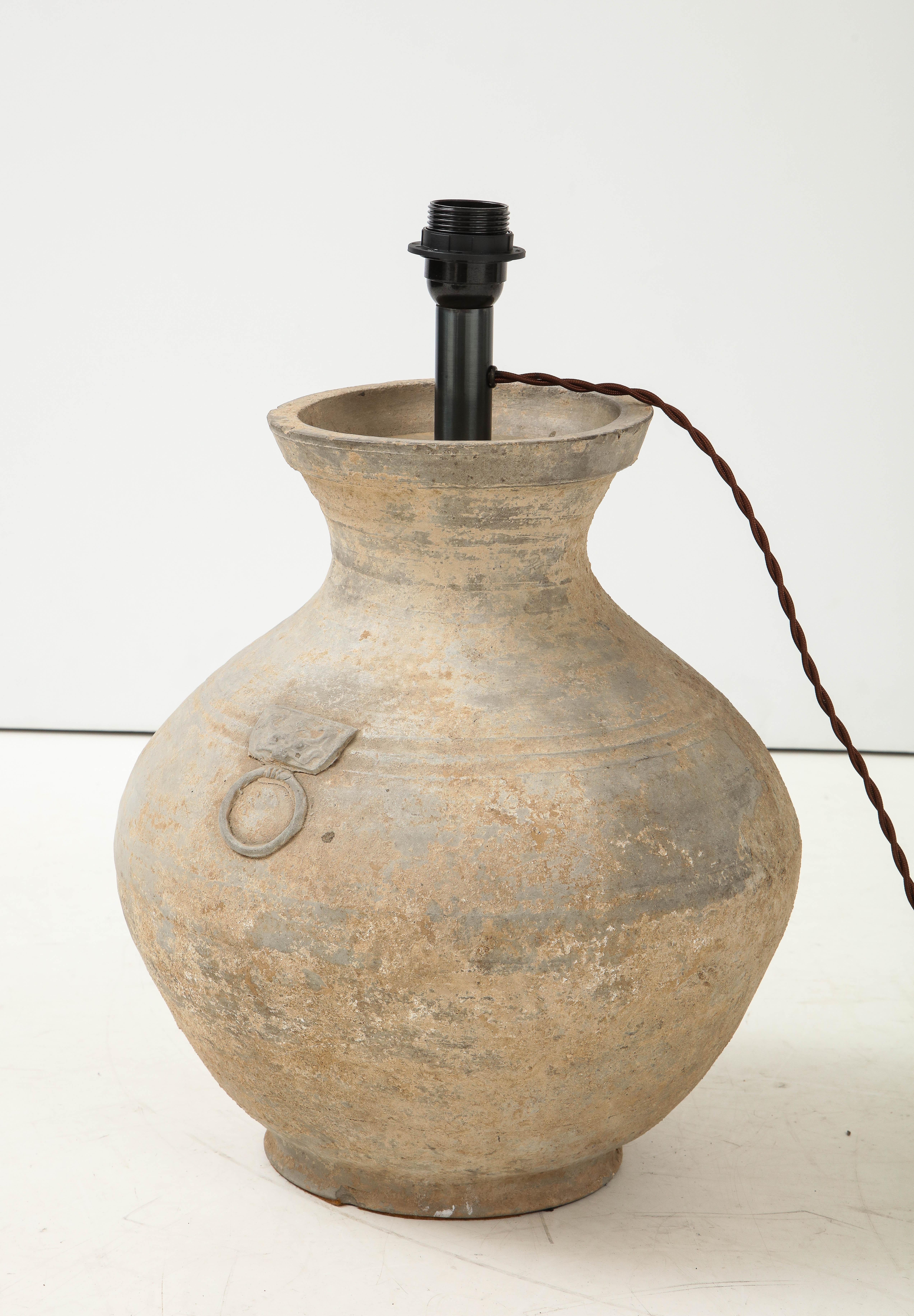 Large 'Han Dynasty’ Vessel Lamp, China with Belgian Linen Shade 4