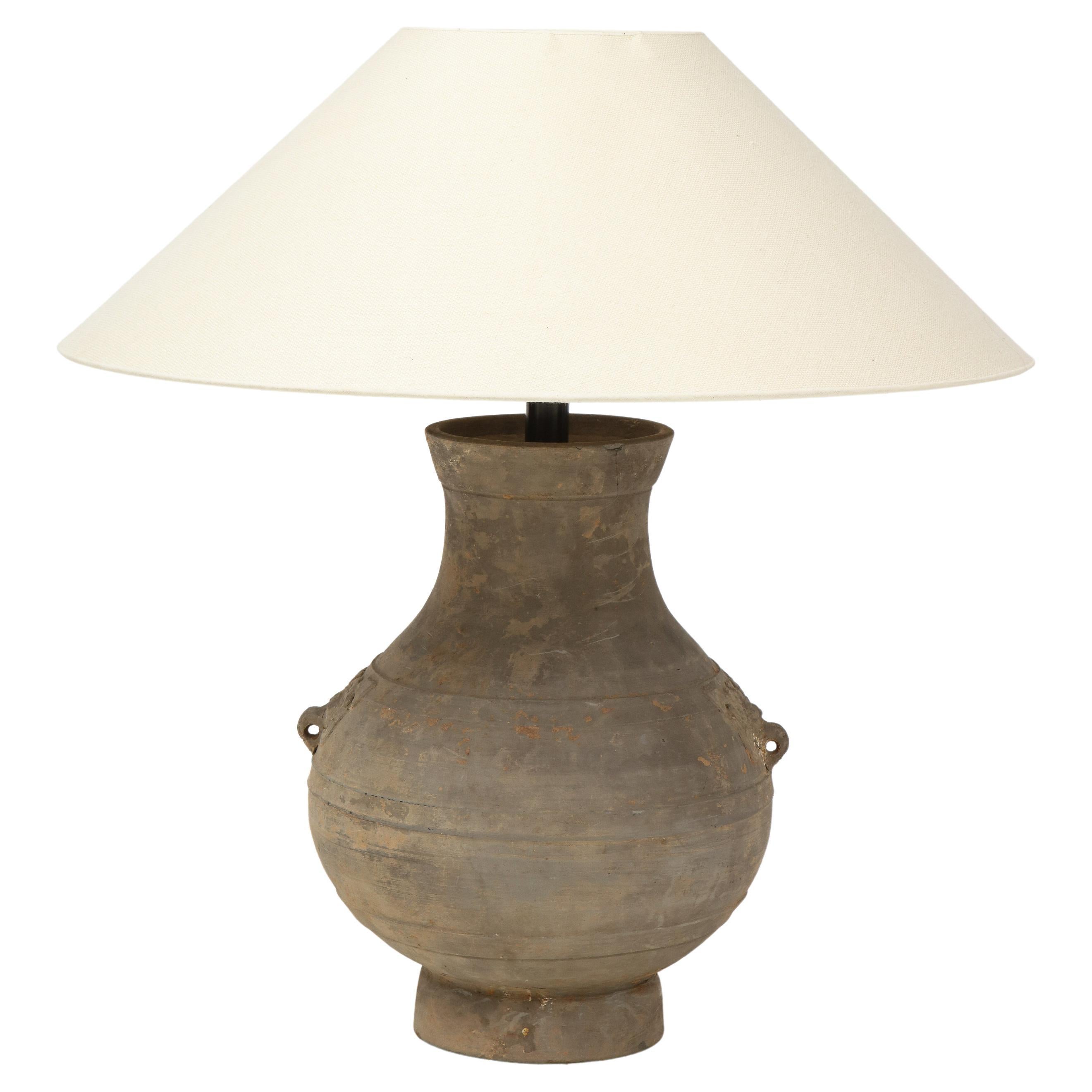 Large 'Han Dynasty’ Vessel Lamp, China with Belgian Linen Shade