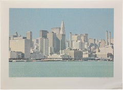 New York Skyline 1980 Cityscape Litografia firmata in edizione limitata