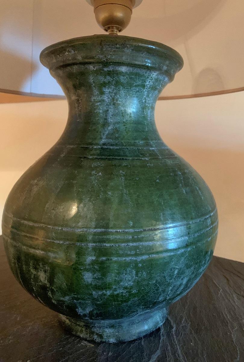 Han Style Green Glazed Tablelamp Vase  1