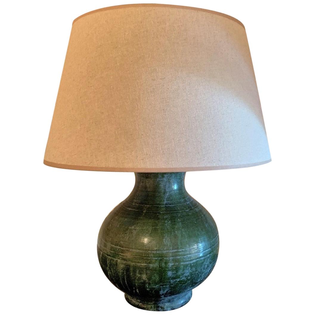 Han Style Green Glazed Tablelamp Vase 