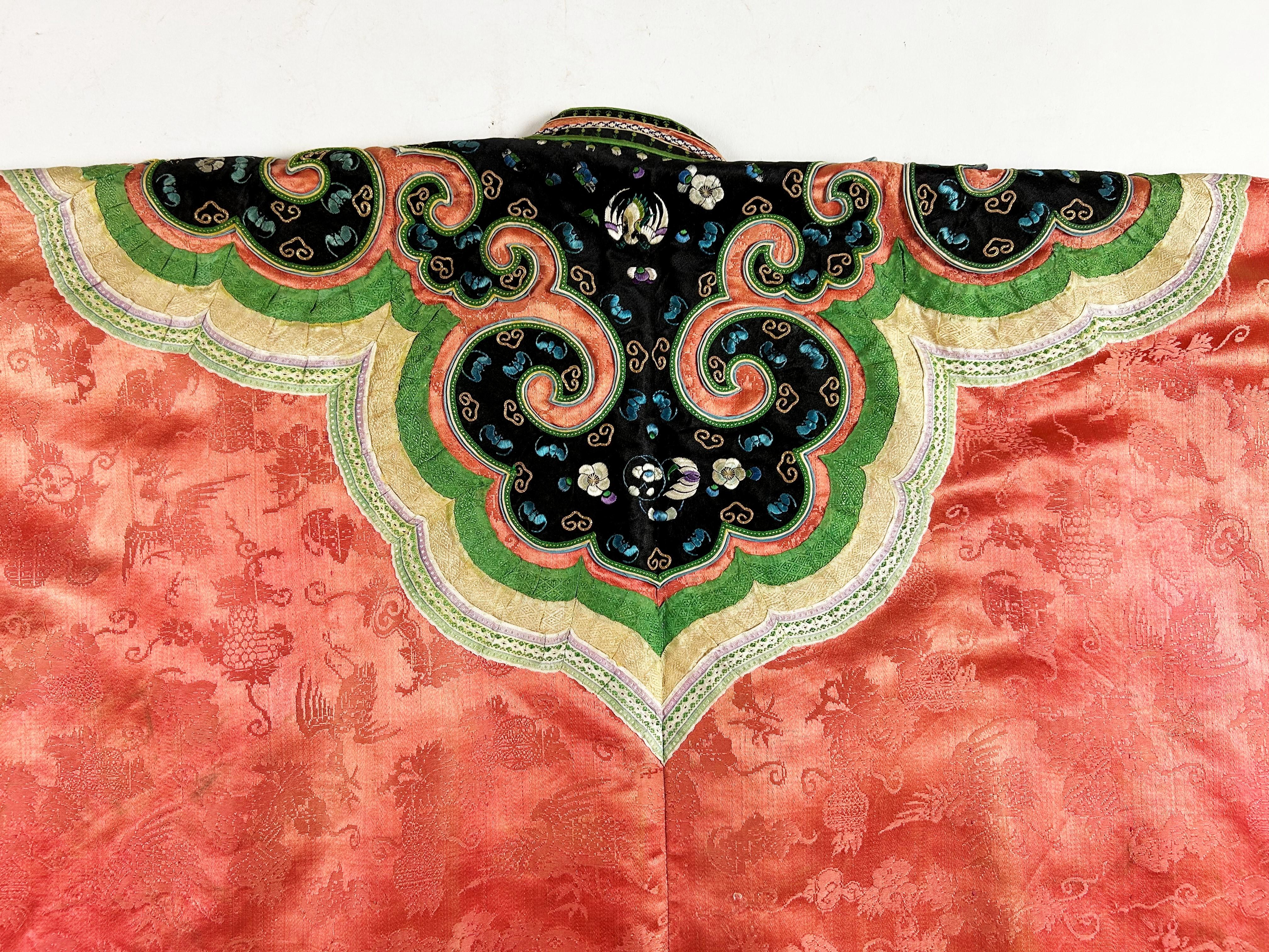 Pink Han woman's ceremonial tunic in Orange Damask - Qing China late 19th century