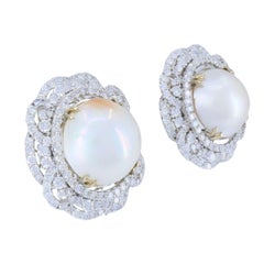 HANA Or 18K Boucles d'oreilles pendantes perle Mabe diamant, 2.36 Carats