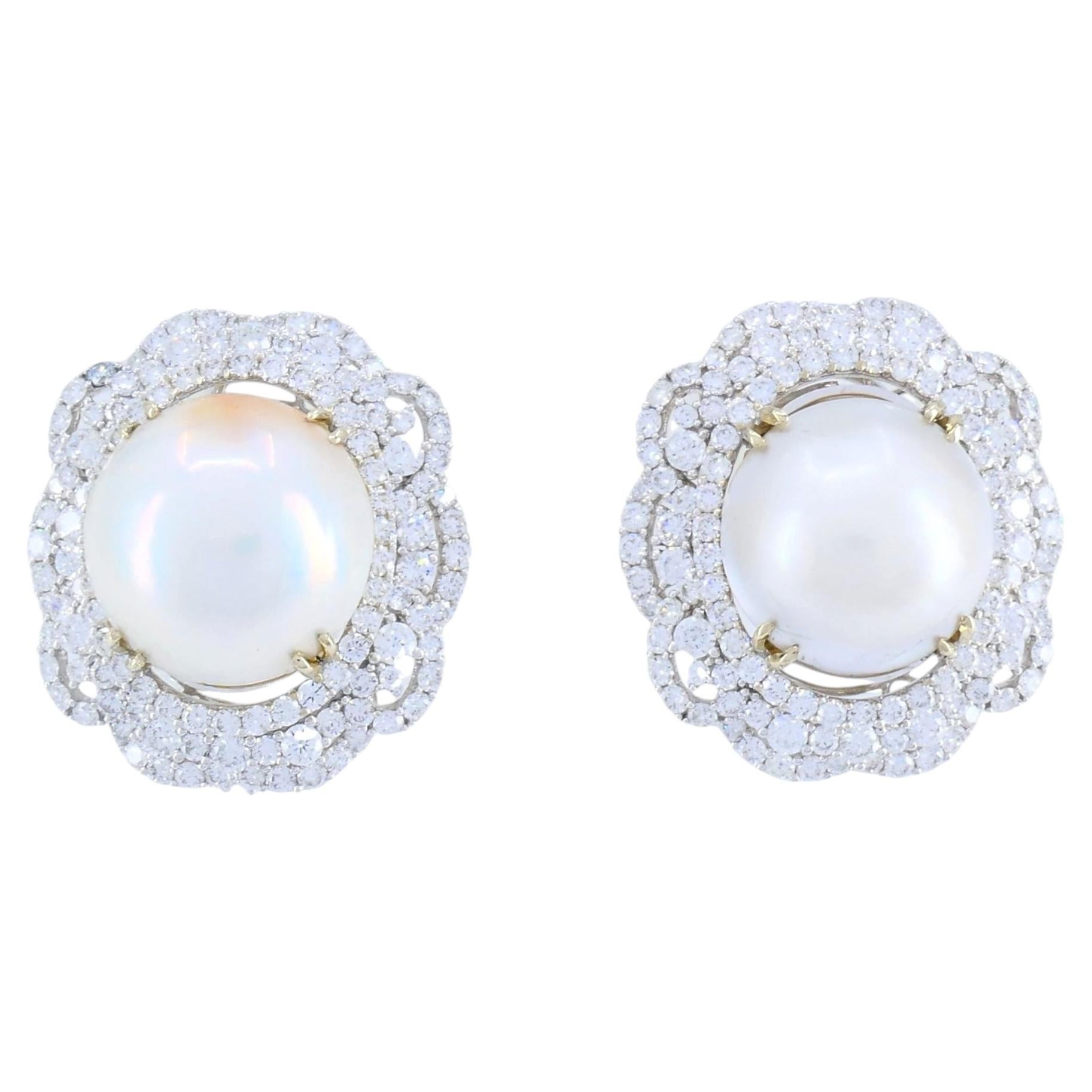 HANA 18K White Gold Mabe Pearl Diamond Drop Earrings, 2.36 Carats