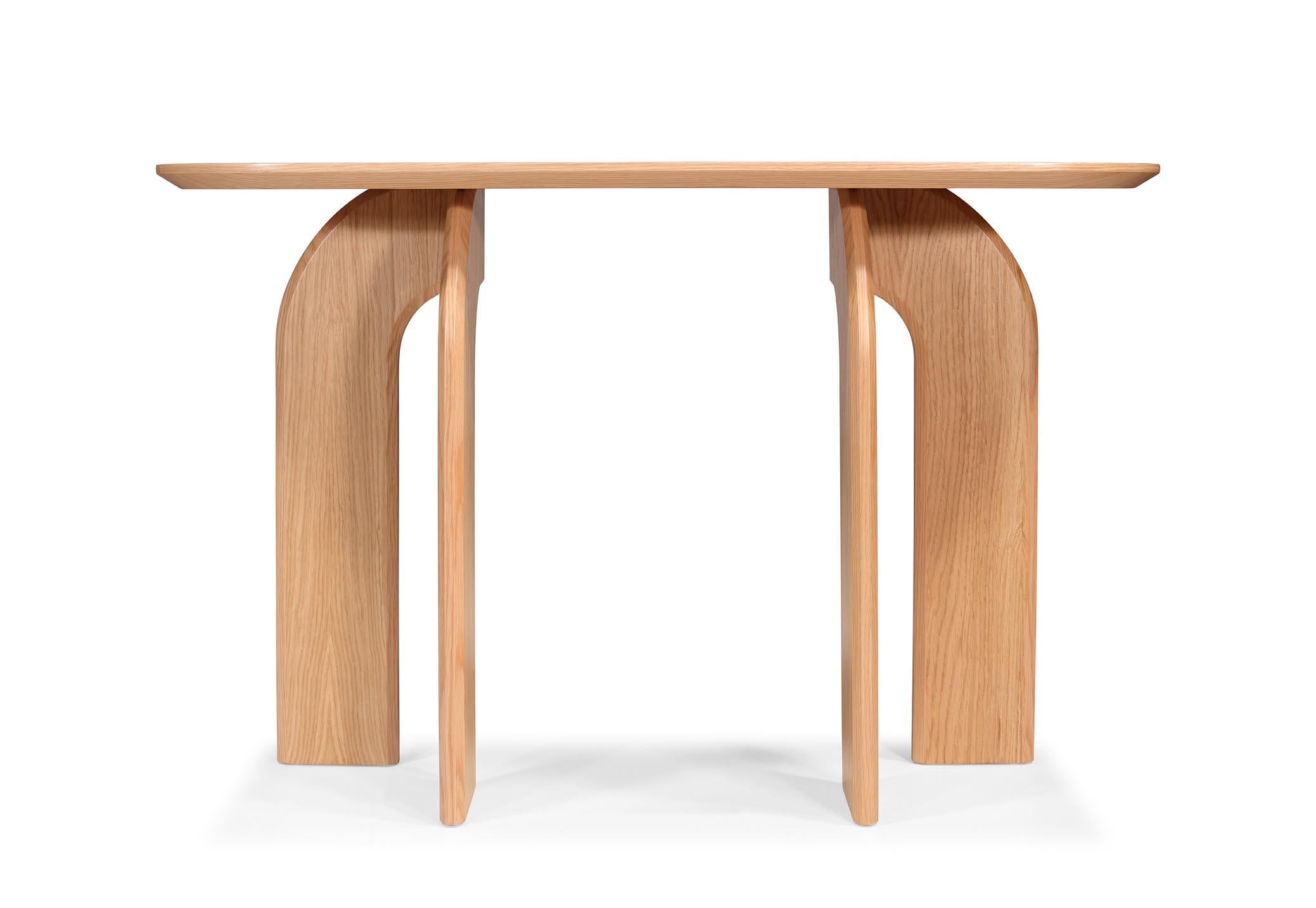 Minimalist Hana Console: Curved Elegance in Oak For Sale