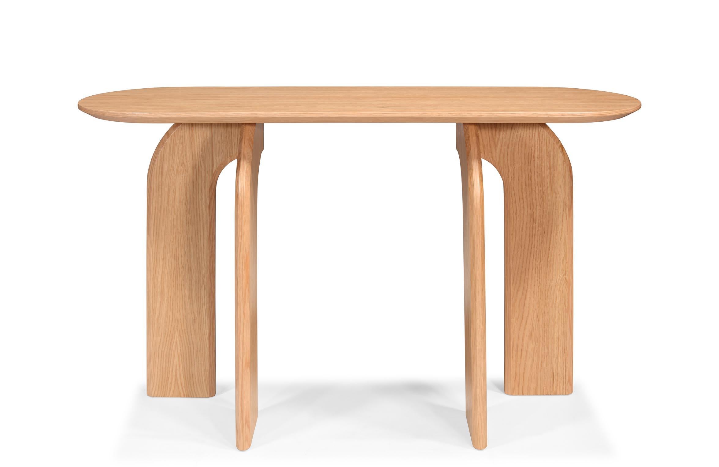 Varnished Hana Console: Curved Elegance in Oak For Sale