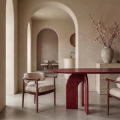 Hana Dining Table – Sculptural Oak Dining Table in Burgundy Finish