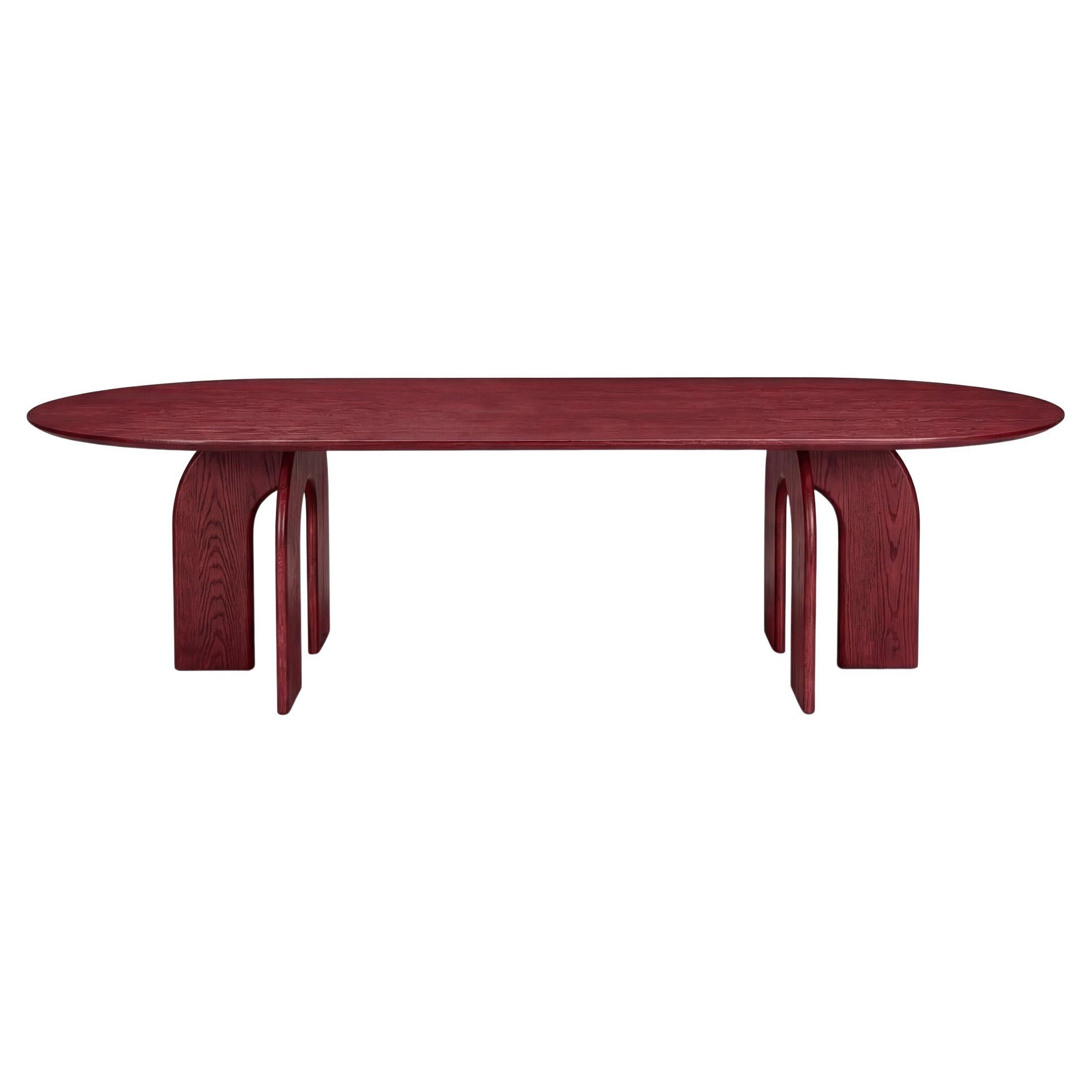 Hana Dining Table – Sculptural Oak Dining Table in Burgundy Finish