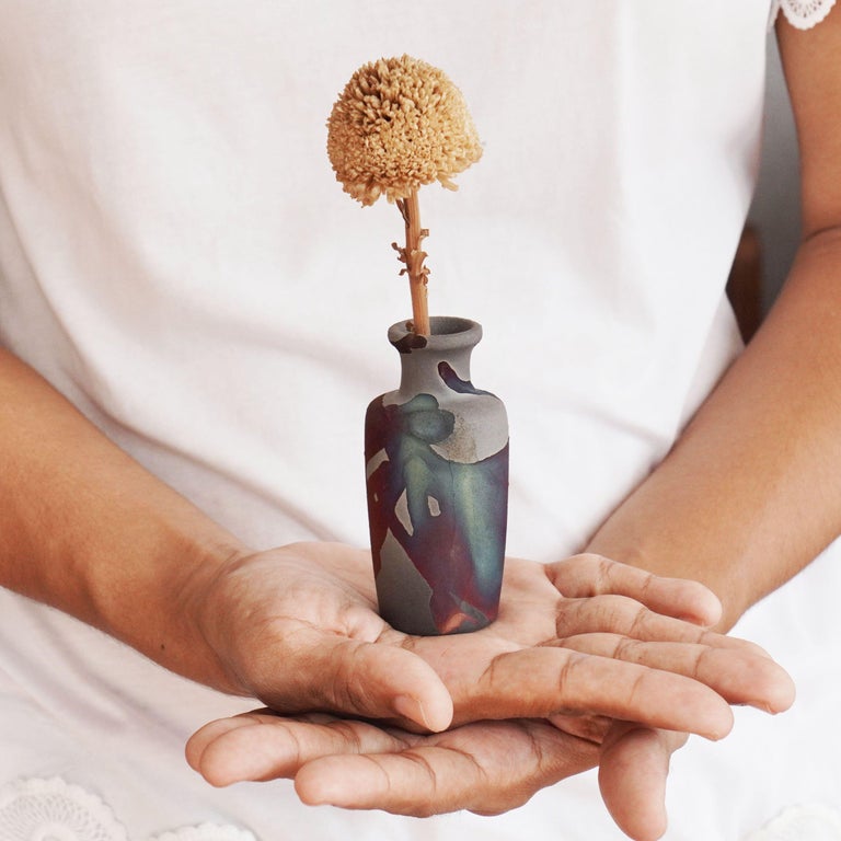 Hana E Mini Vase Raku Ceramic, Handmade Ceramic Home Decor Gift