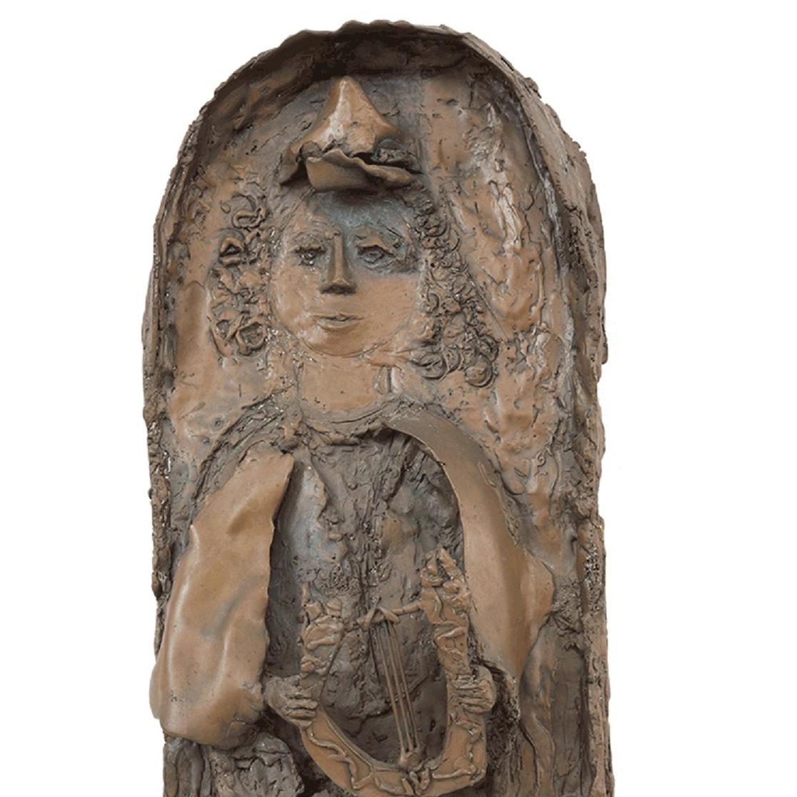 Heavy Bronze Relief Plaque, Young King David with Harp - Figurative Sculpture Oro di Hana Geber