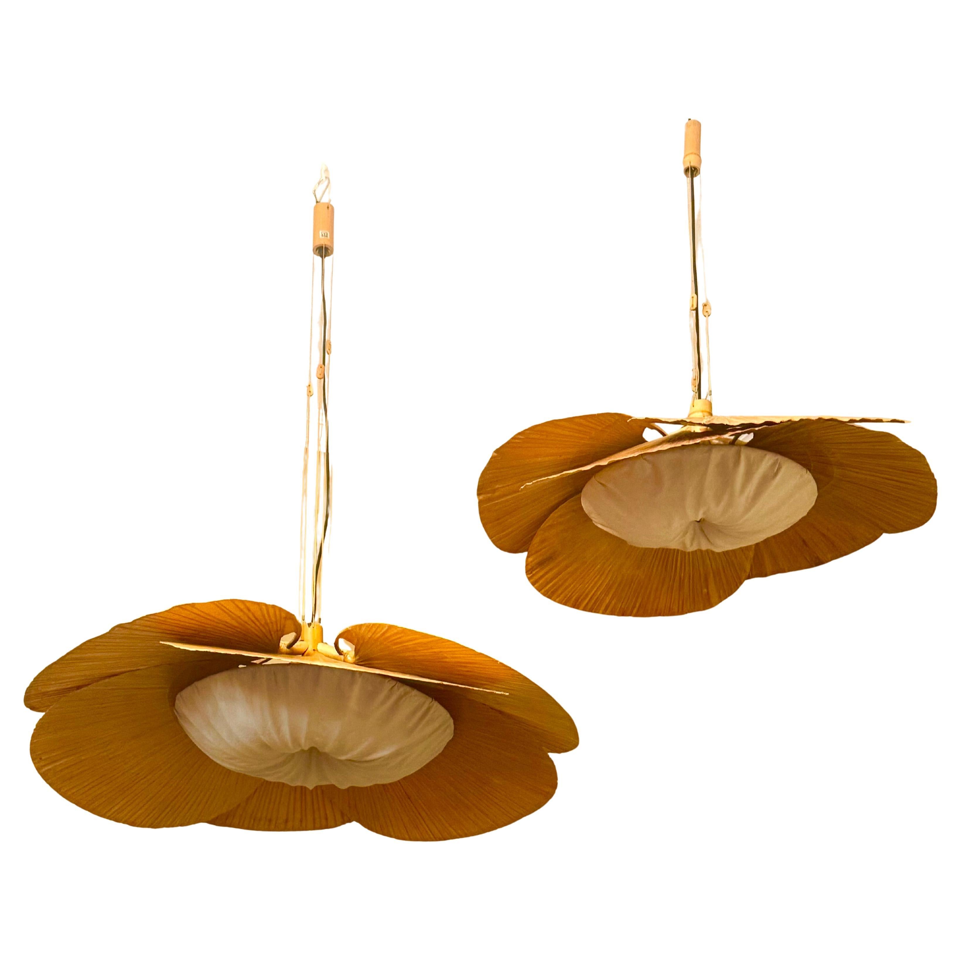 "Hana I" and " Hana II" Uchiwa Pendant Lights by Ingo Maurer for Design M, 1970s For Sale