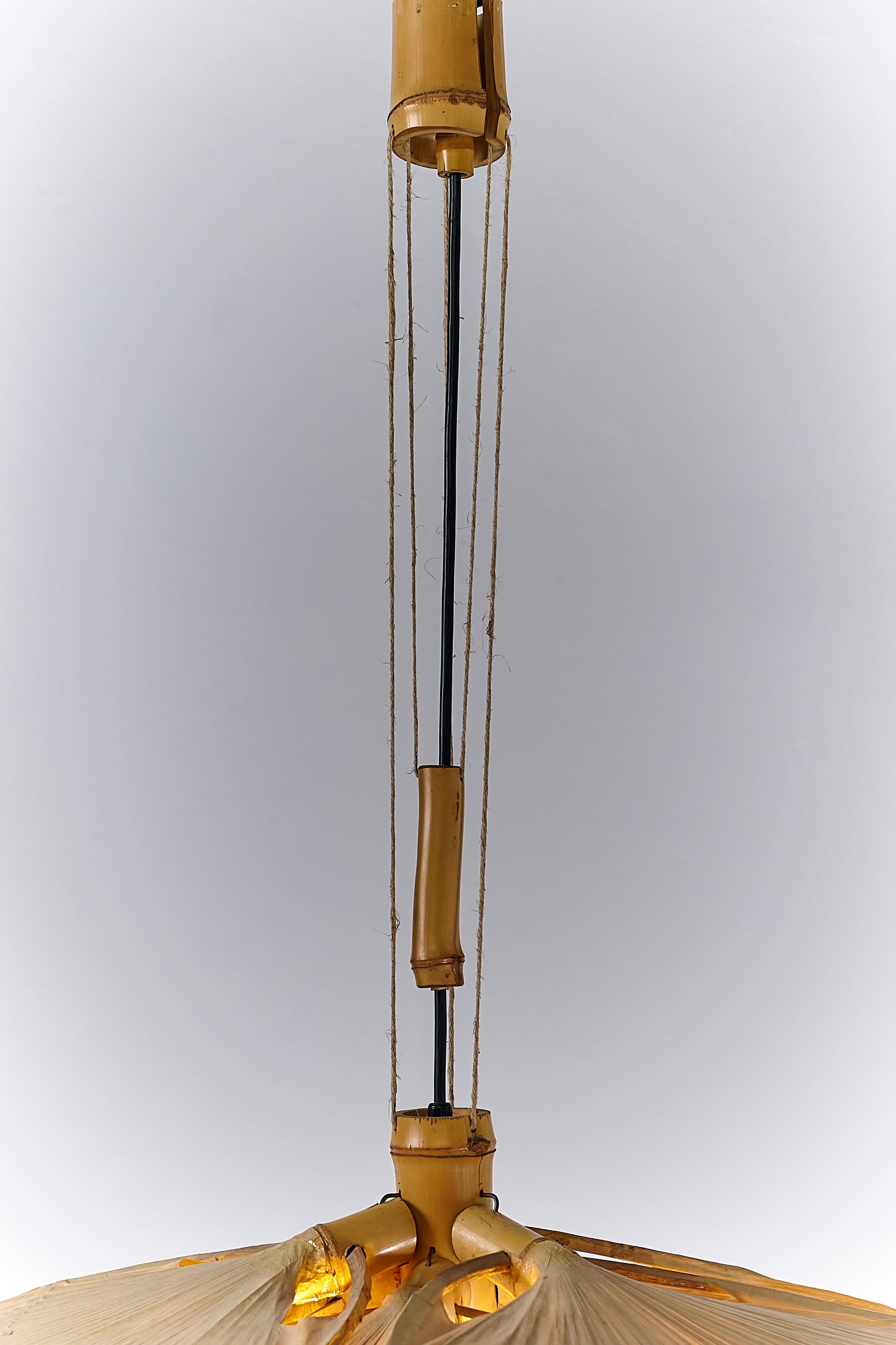 Bamboo Hana I Chandelier, Uchiwa series by Ingo Maurer for Design M, Germany, 1970's For Sale