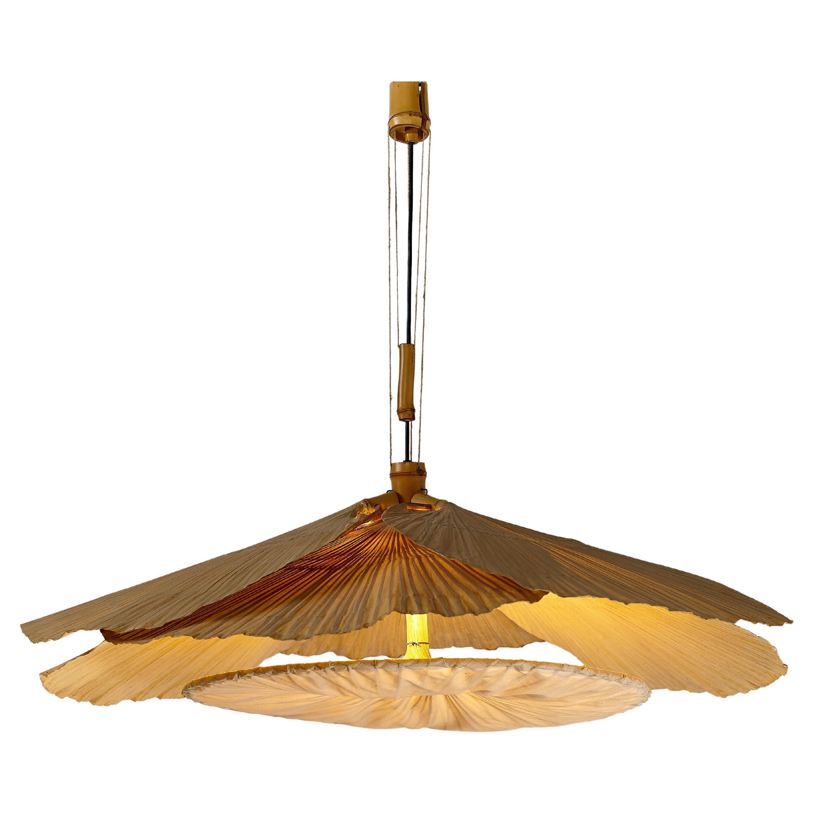 Lampadario Hana I, serie Uchiwa di Ingo Maurer per Design M., Germania, anni 
70.