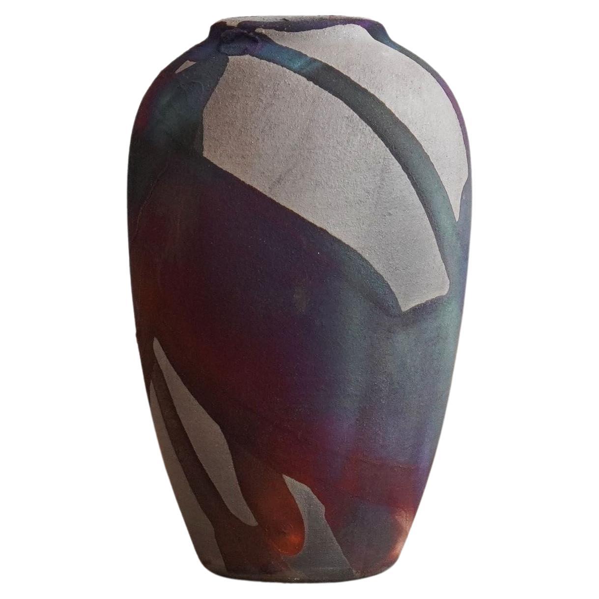 Hana L Mini Vase Raku Ceramic - Carbon Copper - Handmade Home Decor Gift For Sale
