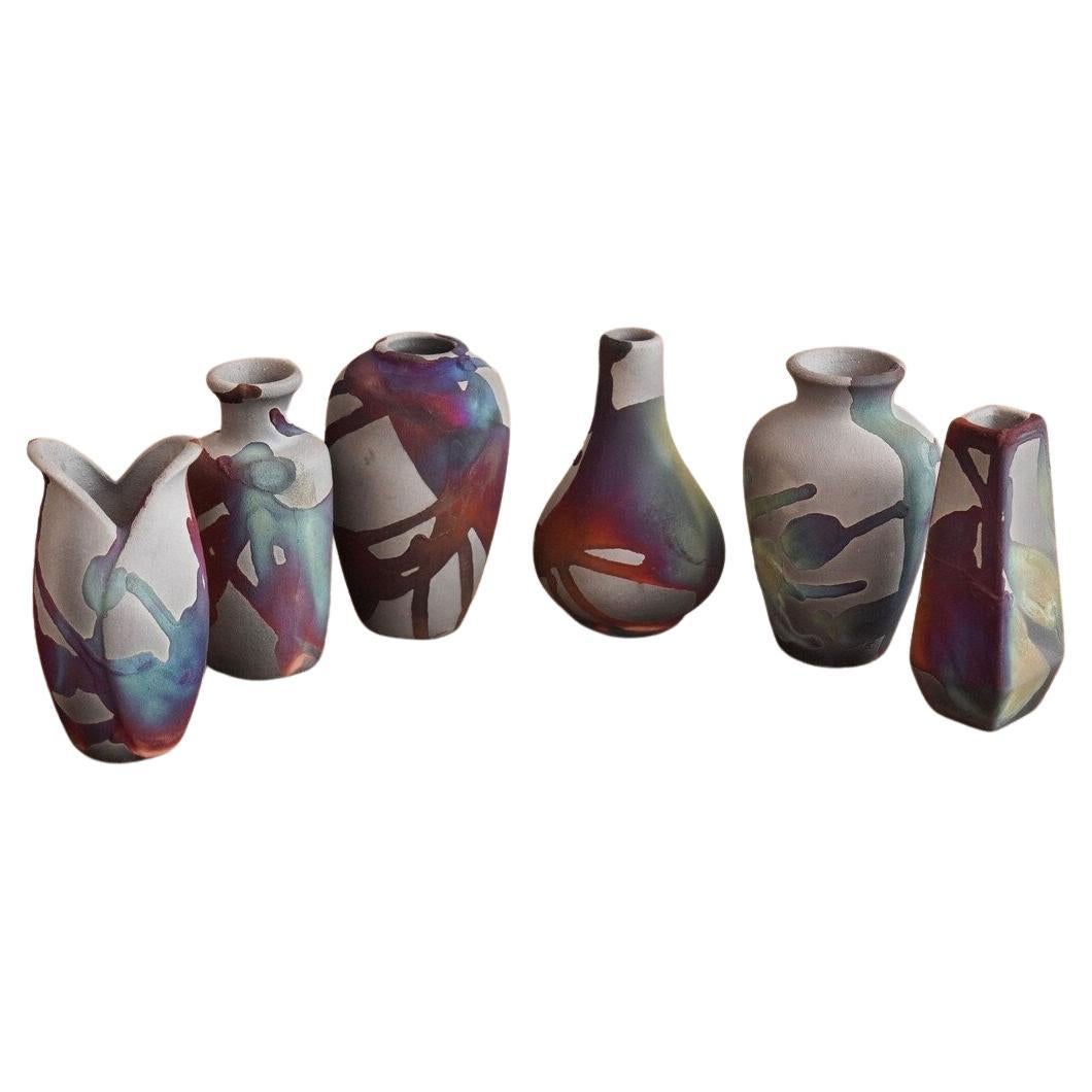Hana Mini Set Vase Raku Ceramic - Carbon Copper - Handmade Home Decor Gift For Sale