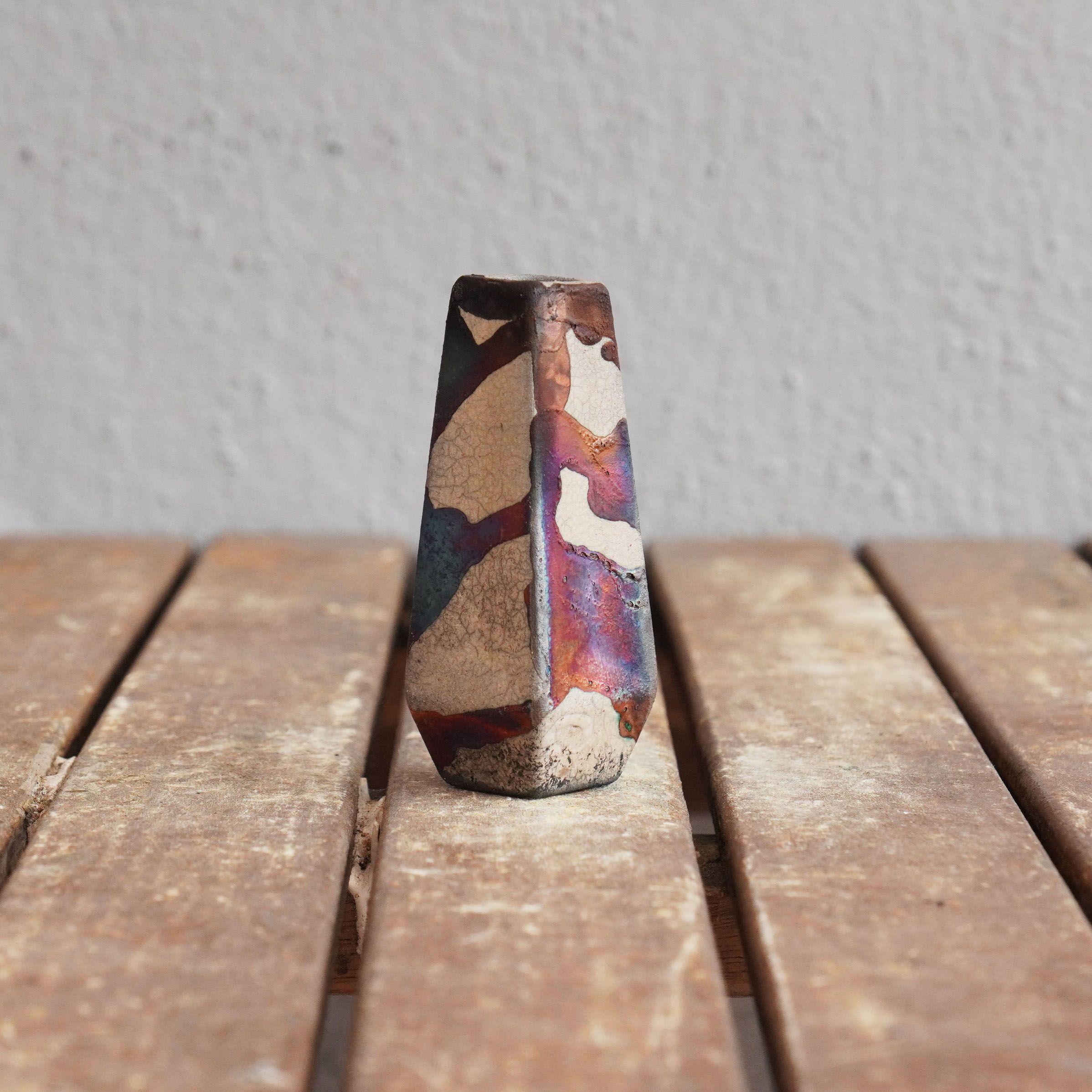 Hana Mini Set Vase Raku Ceramic - Half Copper Matte - Handmade Home Decor Gift For Sale 3