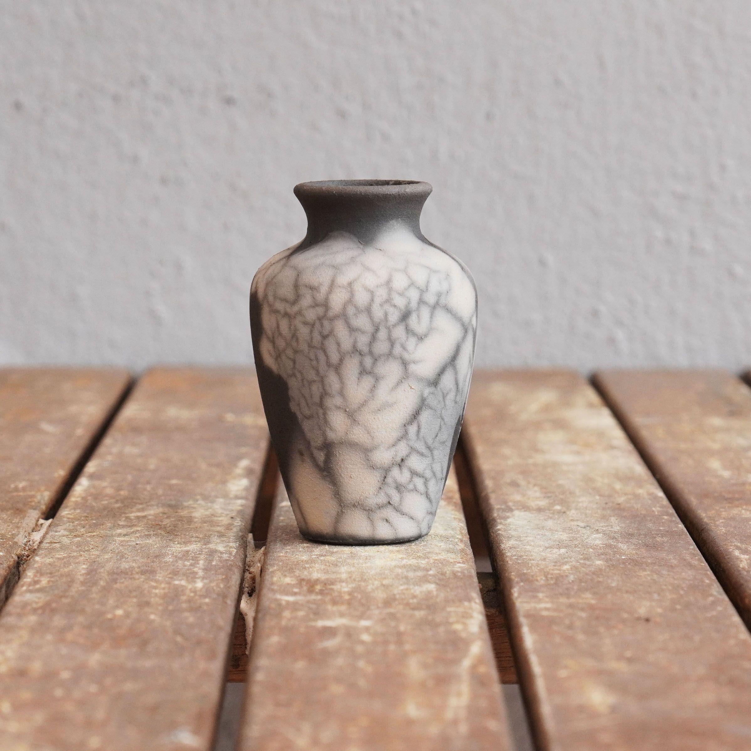 Fired Hana Mini Set Vase Raku Ceramic, Smoked Raku , Handmade Home Decor Gift For Sale