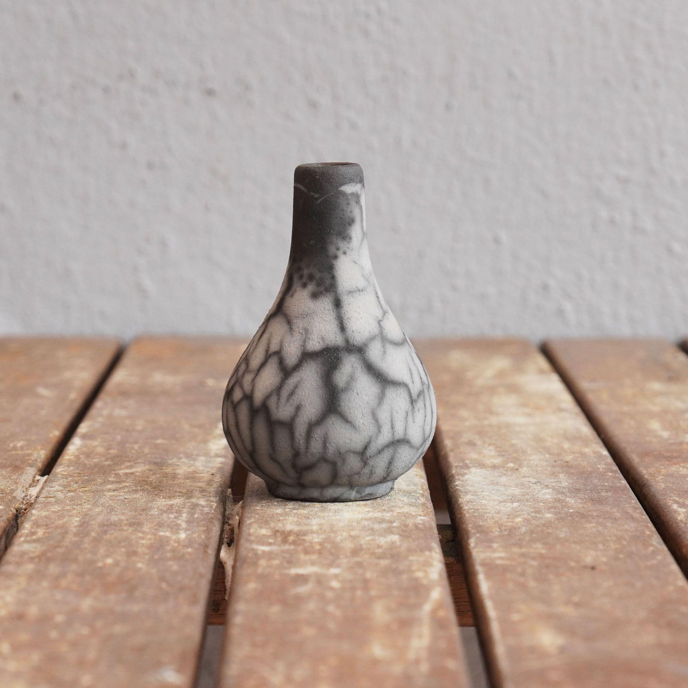 Contemporary Hana Mini Set Vase Raku Ceramic, Smoked Raku , Handmade Home Decor Gift For Sale