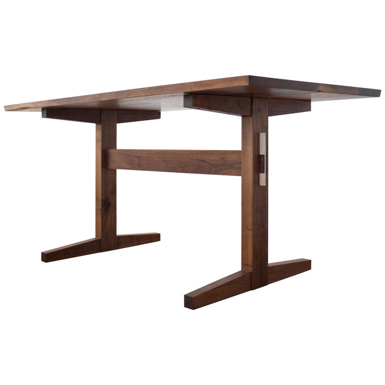 Hana Walnut Trestle Table In Stock For Sale At 1stdibs