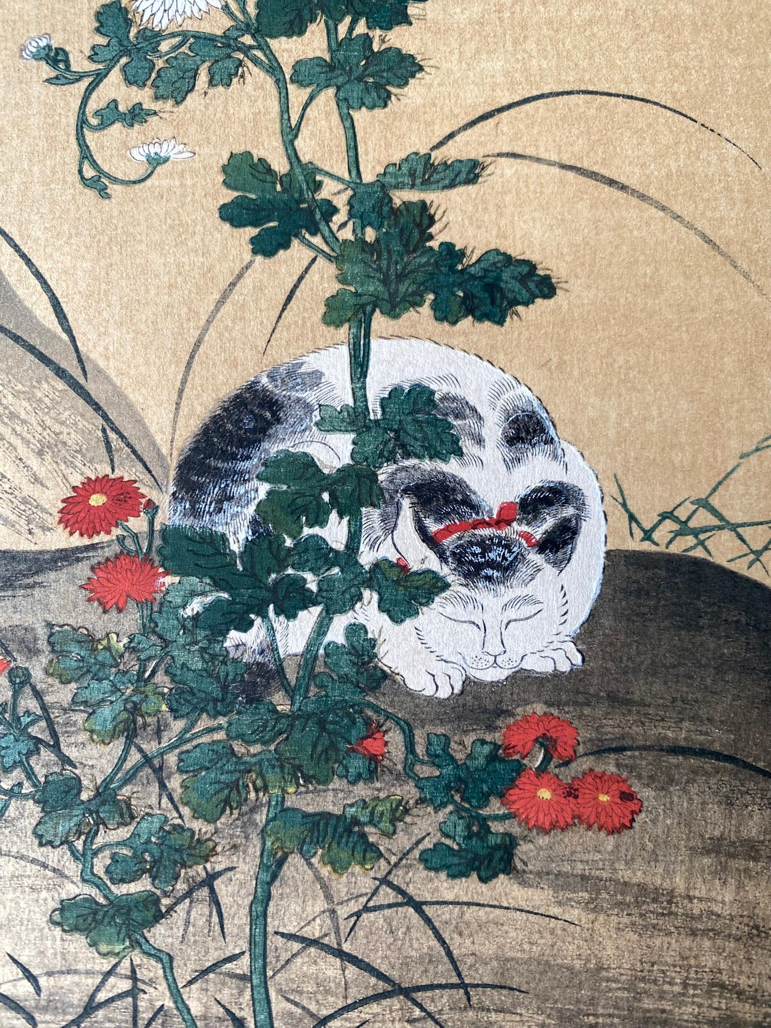 Authentic Japanese Woodblock Print-White Cat-Hanabusa Itchō-Edo-Re-carved 1920s For Sale 16