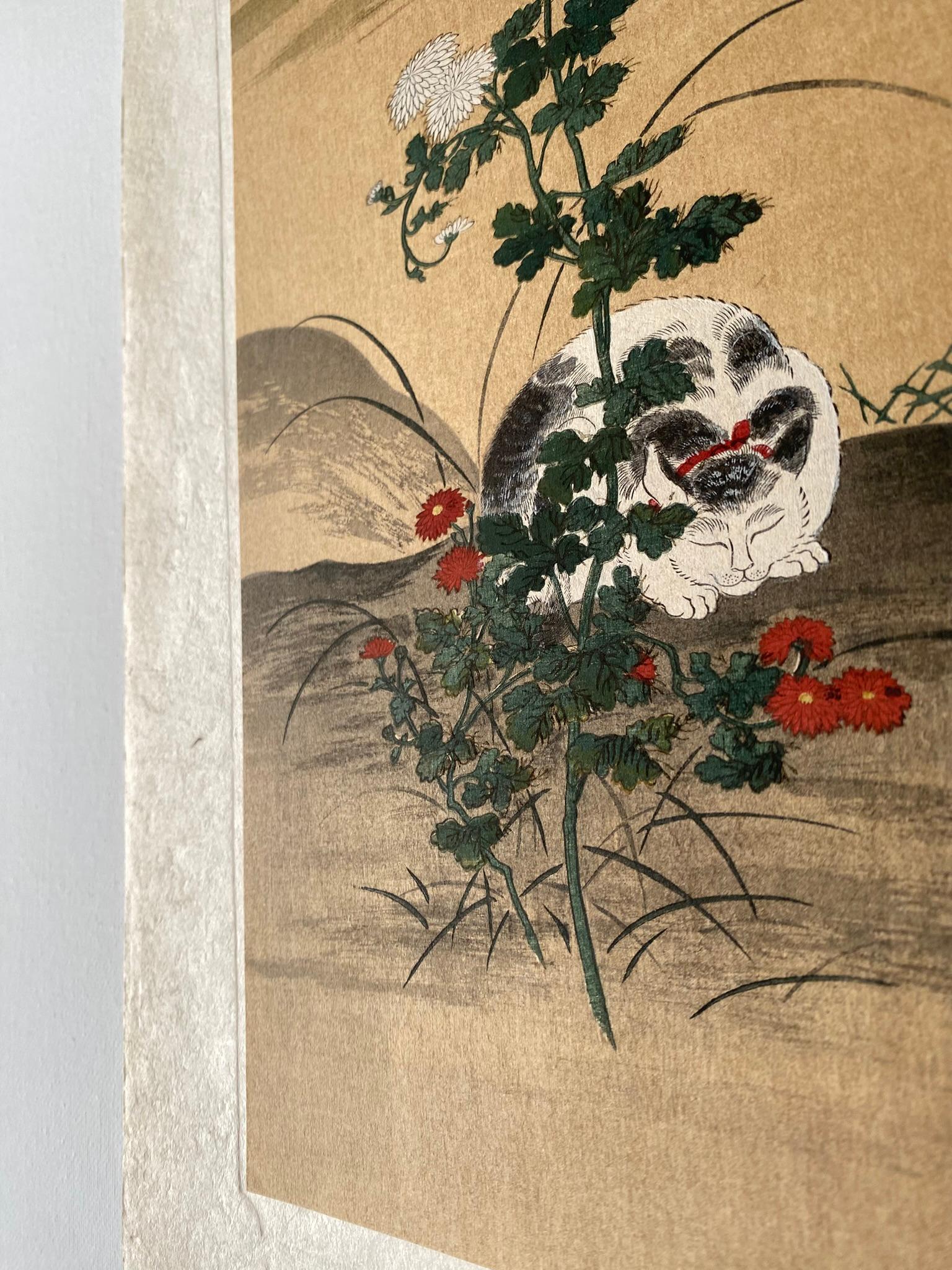 Authentic Japanese Woodblock Print-White Cat-Hanabusa Itchō-Edo-Re-carved 1920s For Sale 17