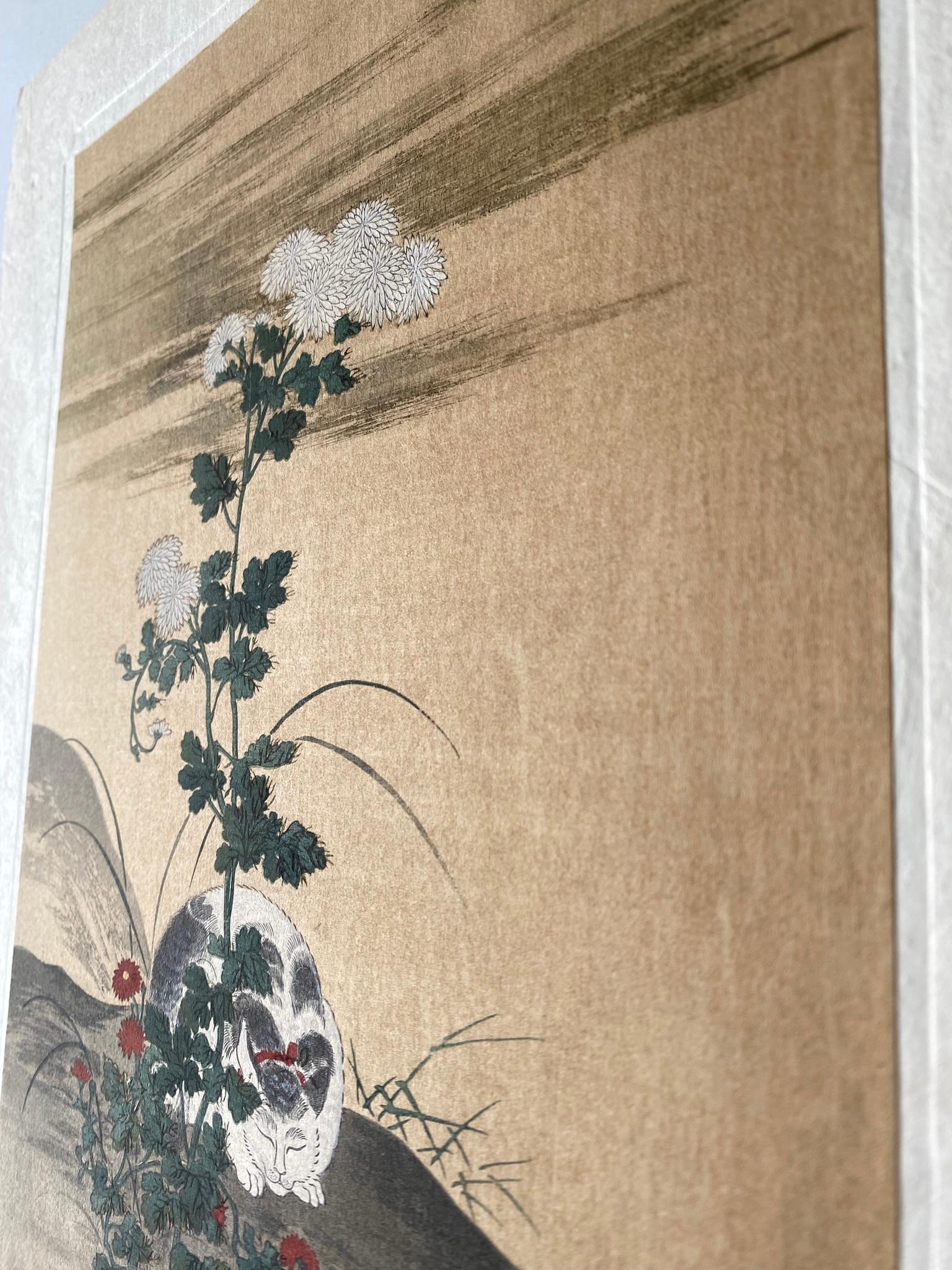 Authentic Japanese Woodblock Print-White Cat-Hanabusa Itchō-Edo-Re-carved 1920s For Sale 18