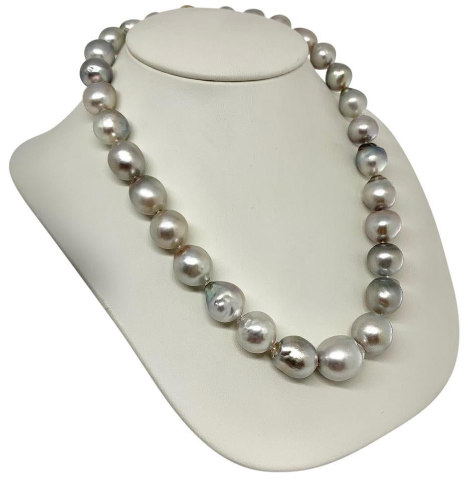 Modern Hanadama Tahitian Pearl Necklace Women 14k Gold Certified For Sale