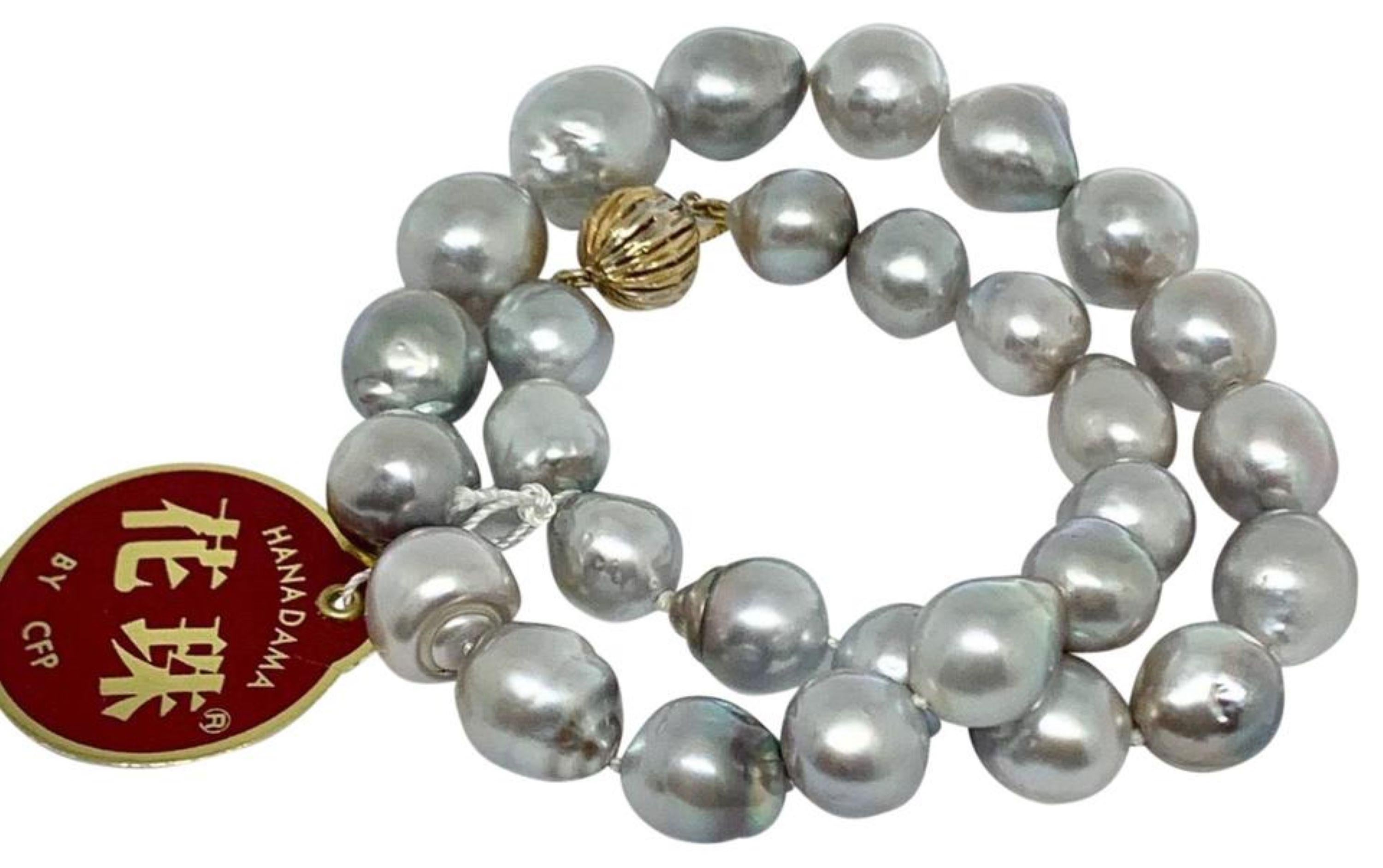 Women's Hanadama Tahitian Pearl Necklace Women 14k Gold Certified For Sale