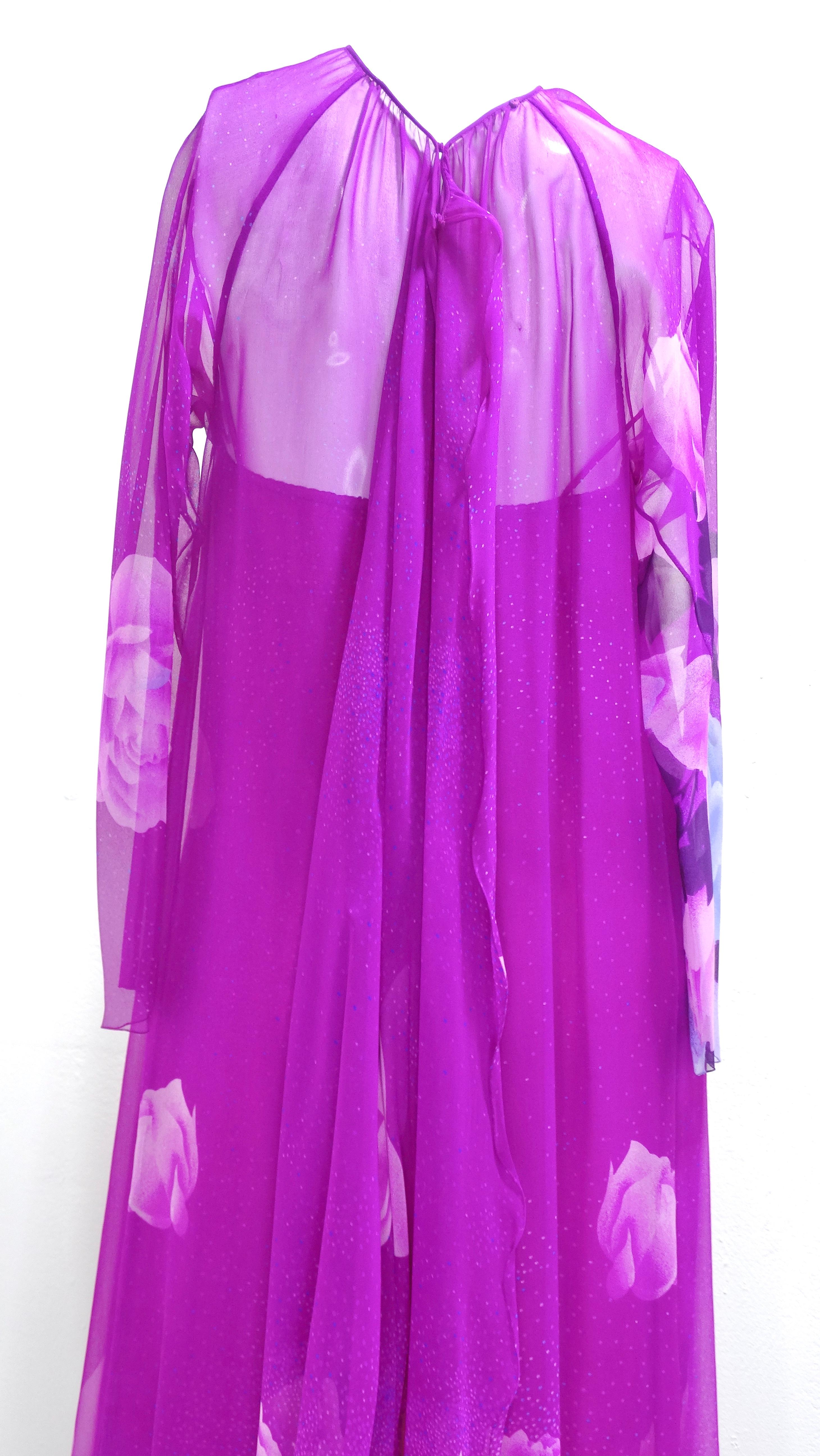 Hanae Mori 1970's Rose Chiffon Two-Piece Gown 6