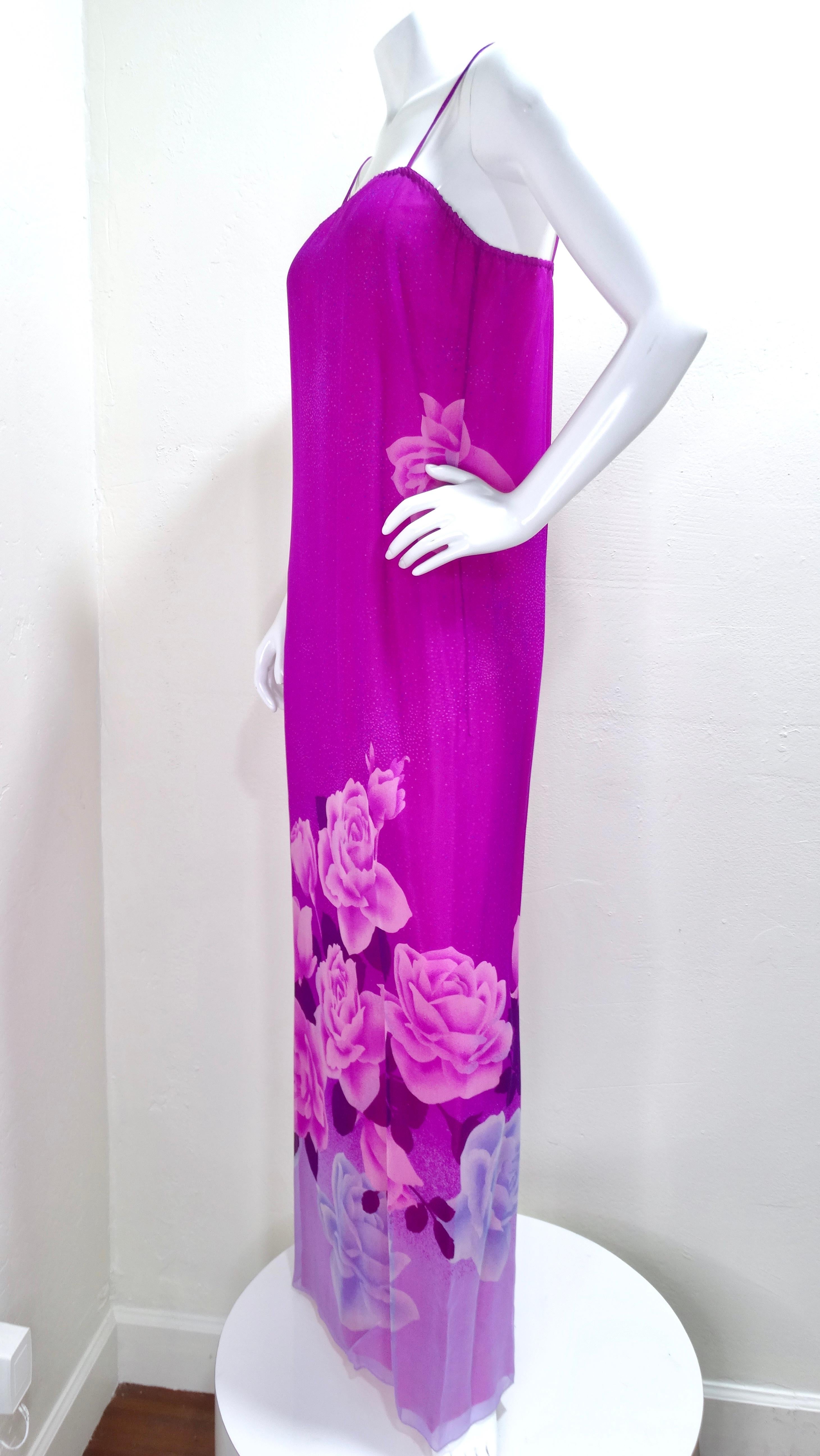 Purple Hanae Mori 1970's Rose Chiffon Two-Piece Gown