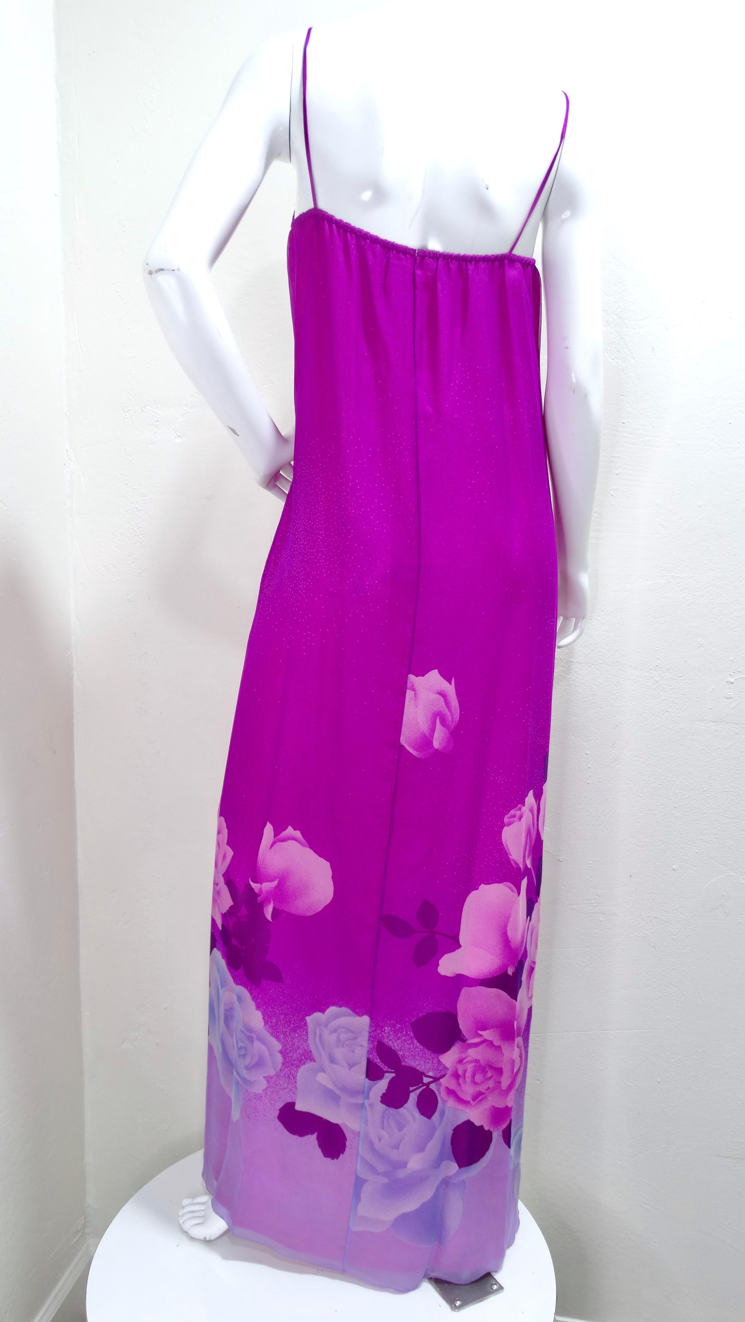 Hanae Mori 1970's Rose Chiffon Two-Piece Gown In Good Condition In Scottsdale, AZ