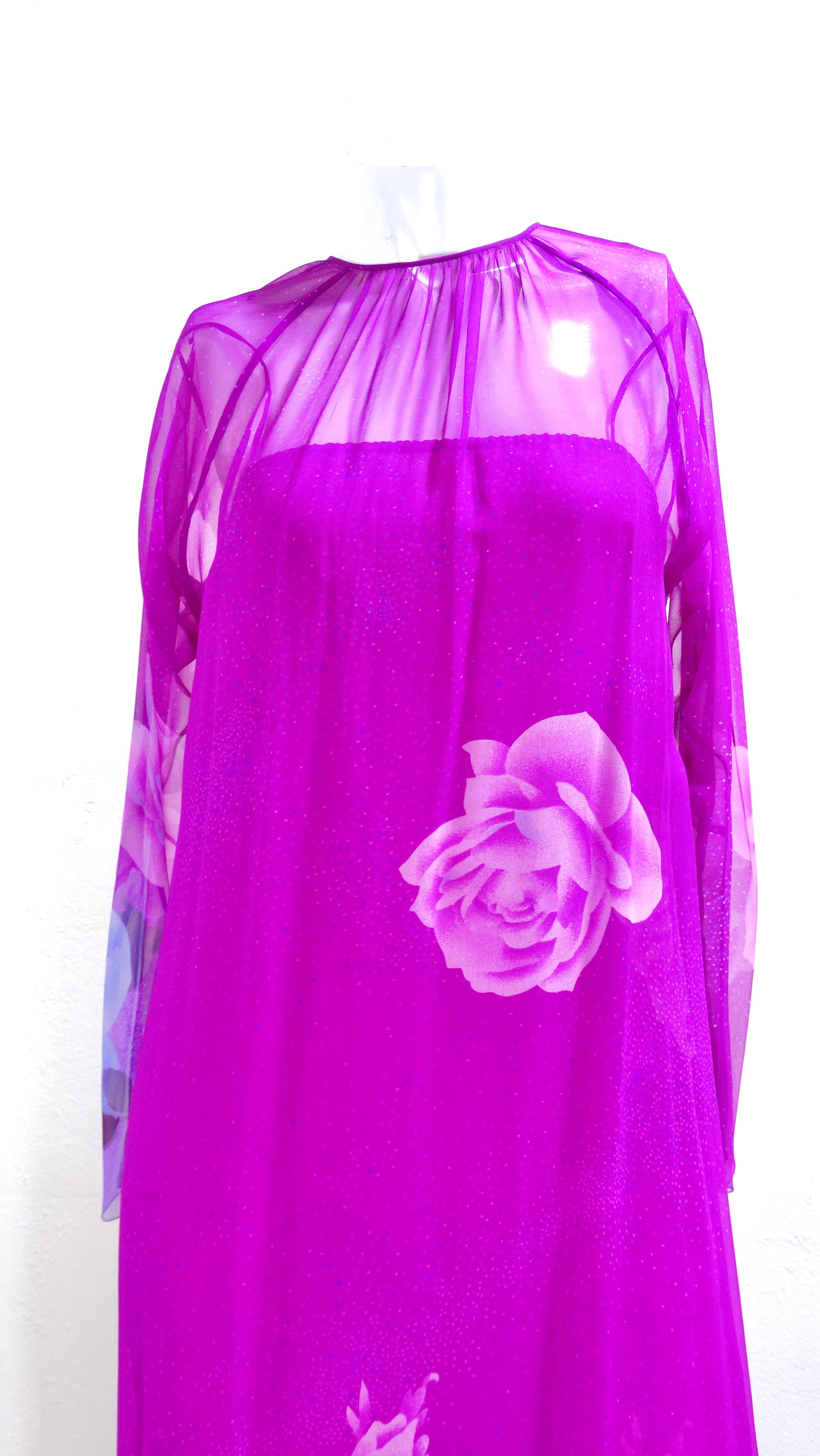 Hanae Mori 1970's Rose Chiffon Two-Piece Gown 2