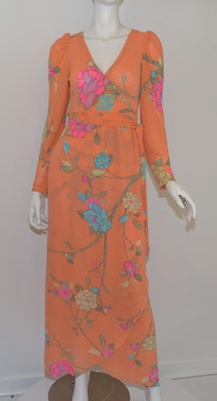Hanae Mori 1970's Vintage Floral Printed Wrap Dress