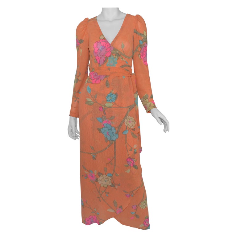 Hanae Mori 1970's Vintage Floral Printed Wrap Dress at 1stDibs