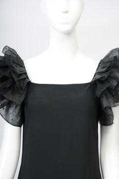 Hanae Mori Black Crepe Dress with Ruffled Sleeves