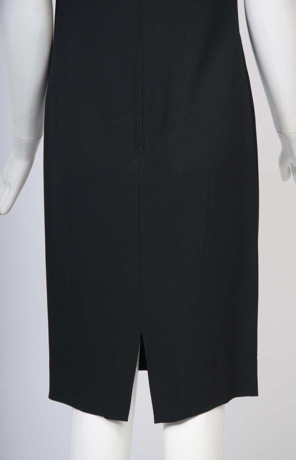 De las mujeres Hanae Mori Vestido negro de crepé con mangas de volantes en venta