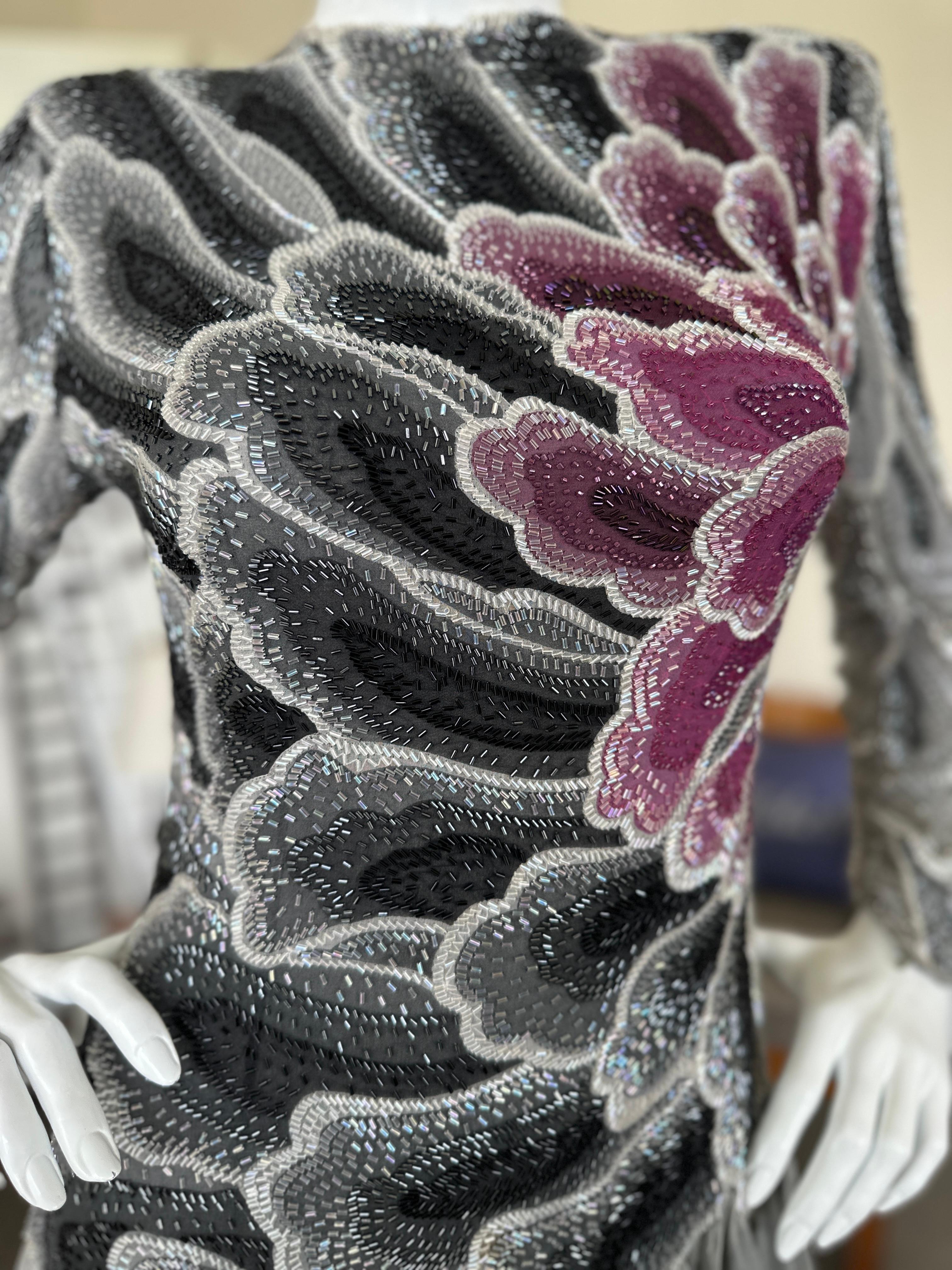 Hanae Mori Couture Beaded Flower Gown For Sale 7