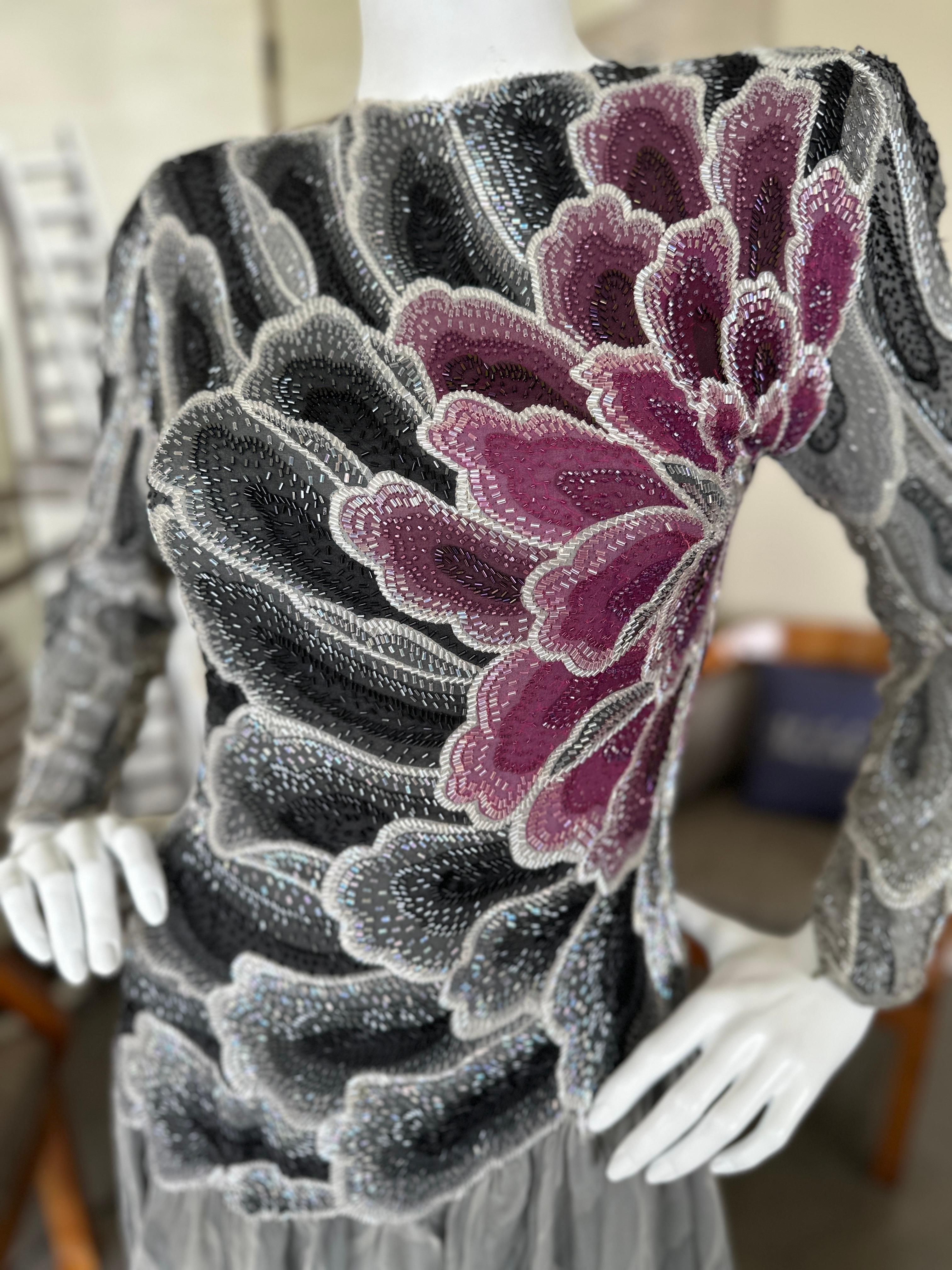Hanae Mori Couture Beaded Flower Gown For Sale 8