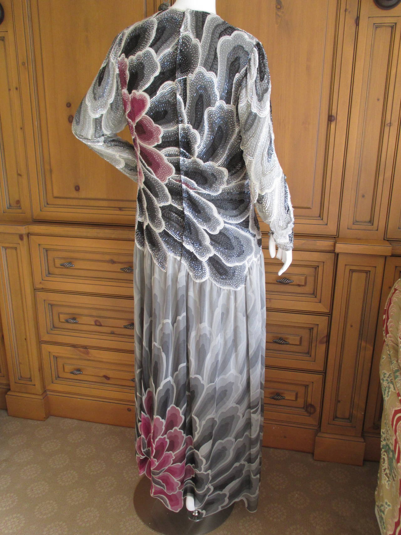 Women's Hanae Mori Couture Beaded Flower Gown For Sale