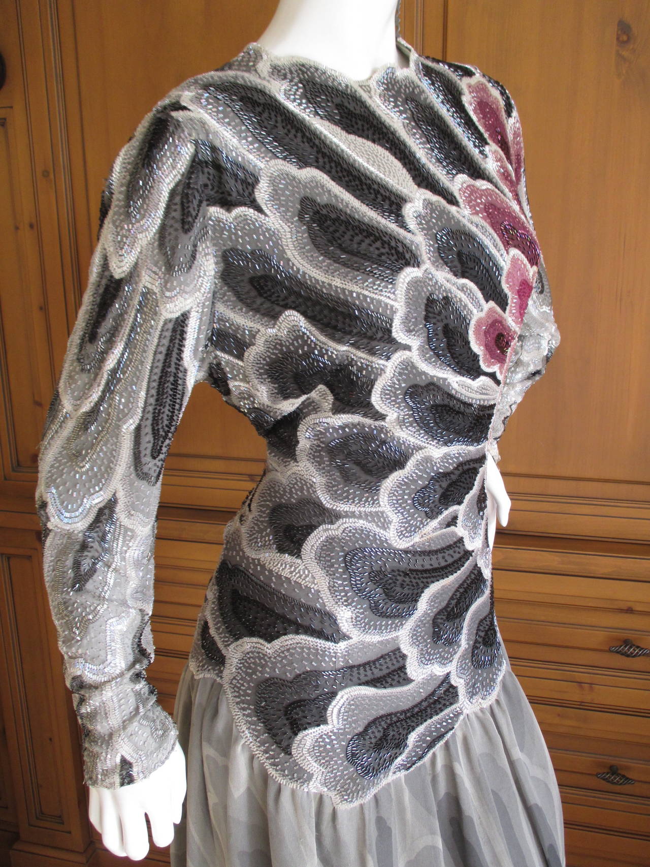 Hanae Mori Couture Beaded Flower Gown For Sale 3