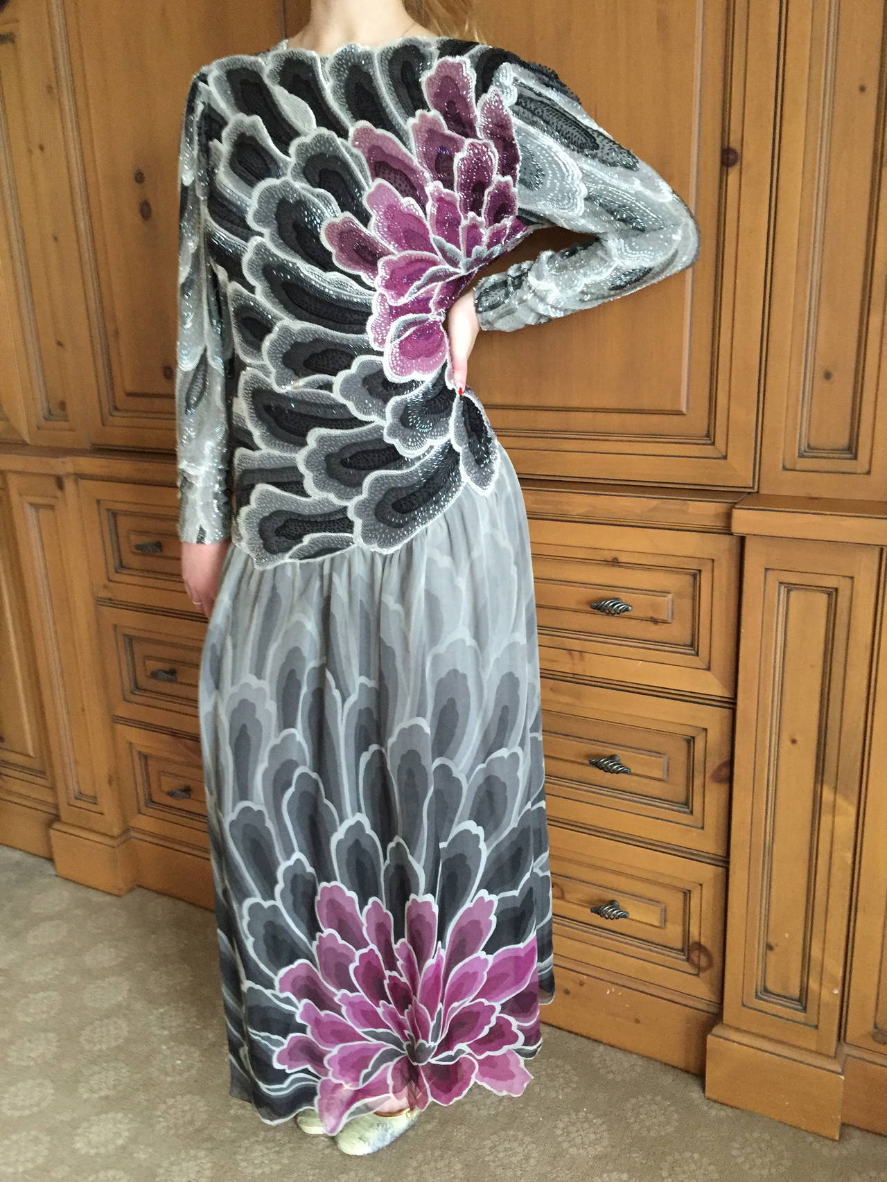 Hanae Mori Couture Beaded Flower Gown For Sale 5