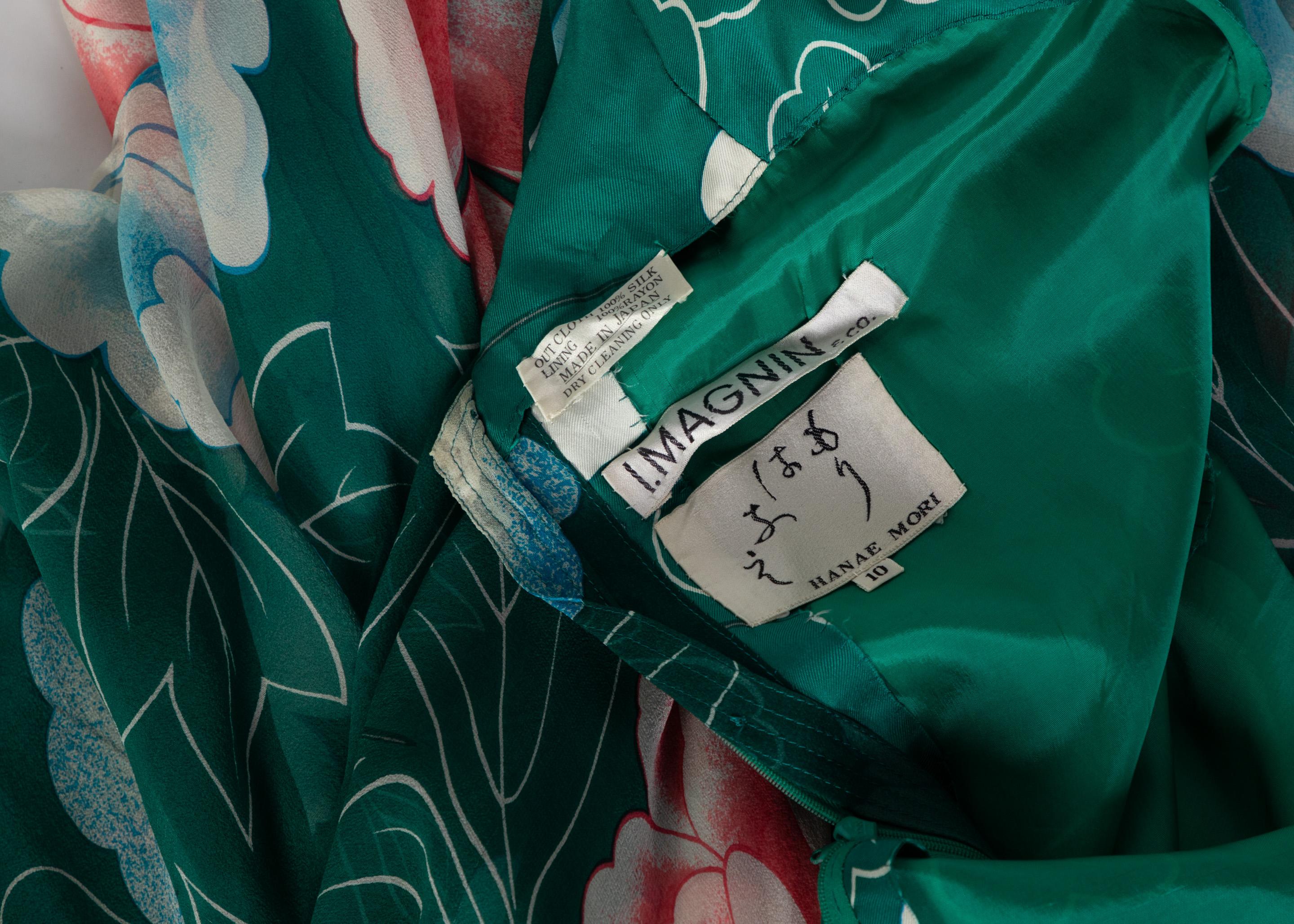 Hanae Mori Couture Grüner Blumendruck Seide Kaftan Maxikleid:: 1970er 6