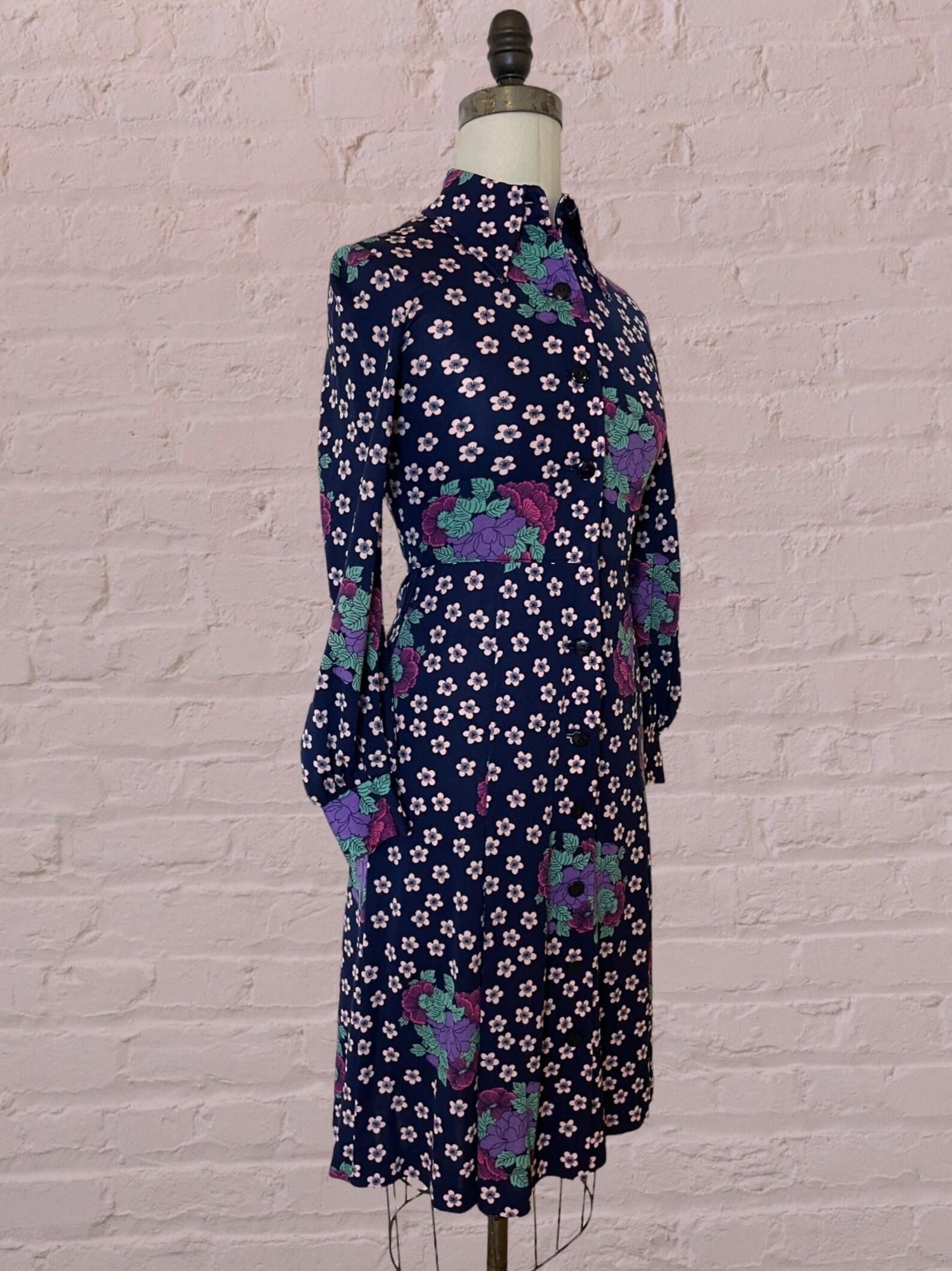 Black Hanae Mori Floral Dress, Circa 1970s For Sale