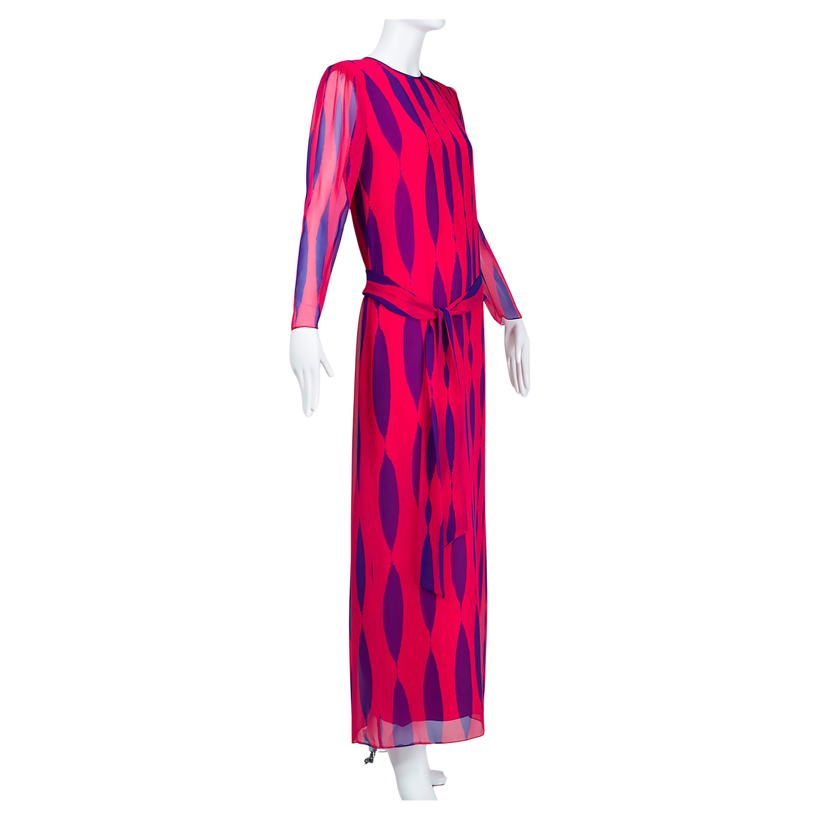 Hanae Mori Robe à colonnes Pop Art fuchsia et violet - moyenne, années 1980 en vente