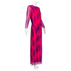 Hanae Mori Fuchsia and Purple Pop Art Ink Blot Column Gown - M, 1980s Hanae Mori Fuchsia and Purple Pop Art Ink Blot Column Gown - M, 1980s