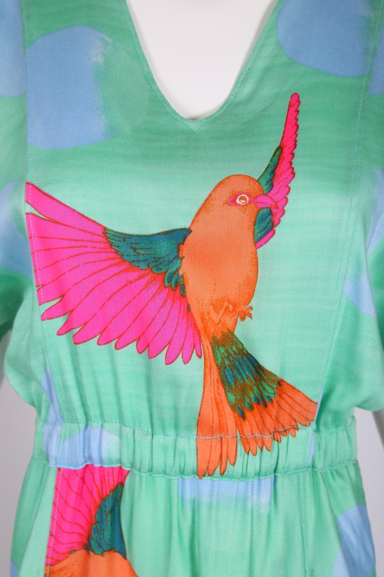 bird print maxi dress